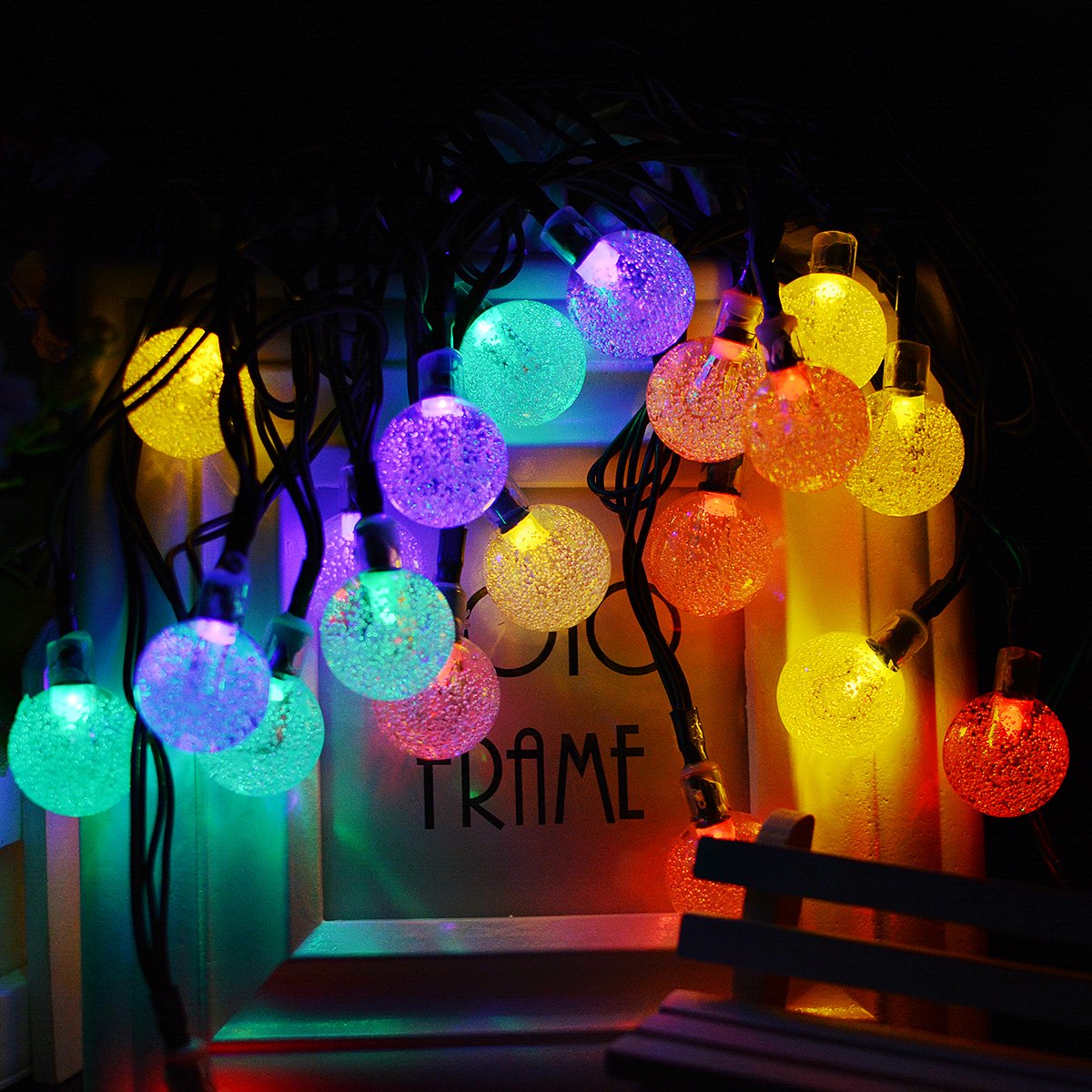 Solar String Lights with Two-Way Charging,23ft 50LED Crystal Globe Ball Fairy Decorative Solar Lights for Halloween,Christmas Outdoor,Garden,Home,Wedding,Party and Holiday Decor [Multi-Color]