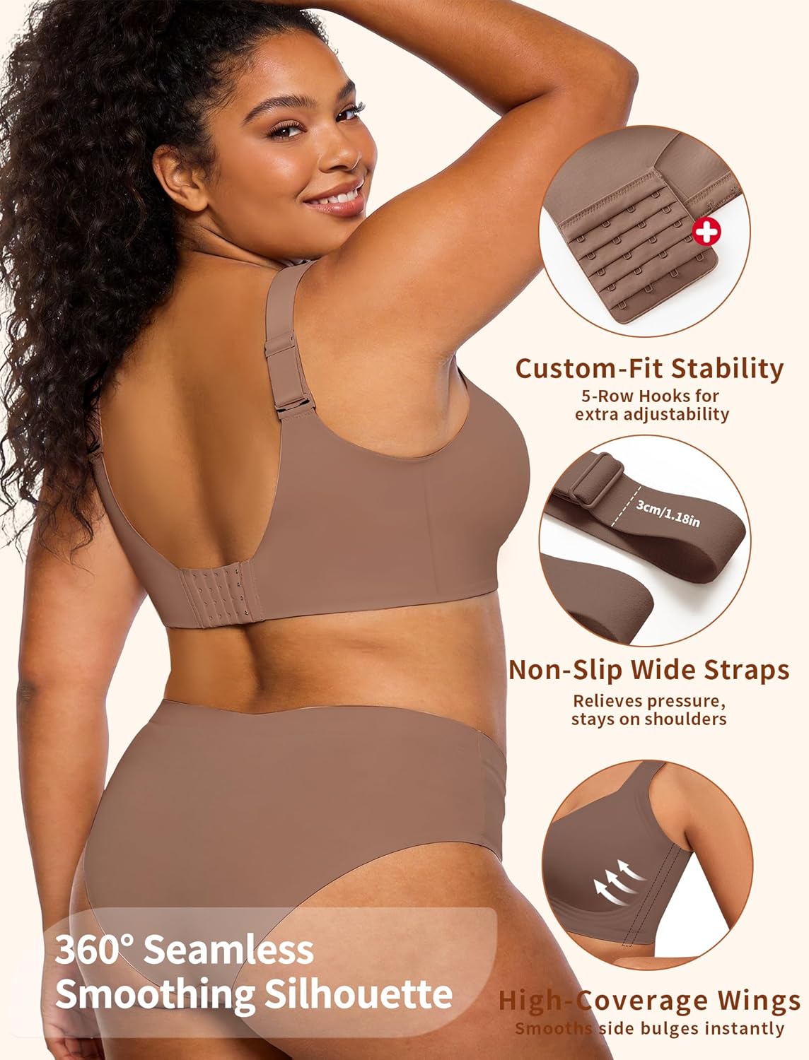 Women Supportive Wireless Bra Push Up Full Coverage Seamless Bra Comfortable No Underwire Everyday Bra with Padded - Image 3