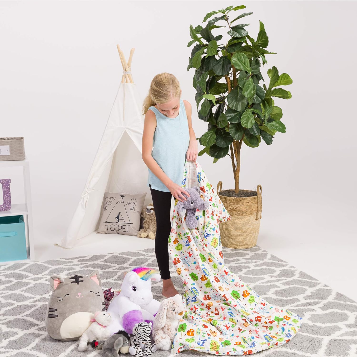 Posh Creations Stuffed Storage Bean Bag Chair Kids, Teens and Adults-Stuffie Seat Cover ONLY, 200L-Large, Canvas Animals Forest Critters