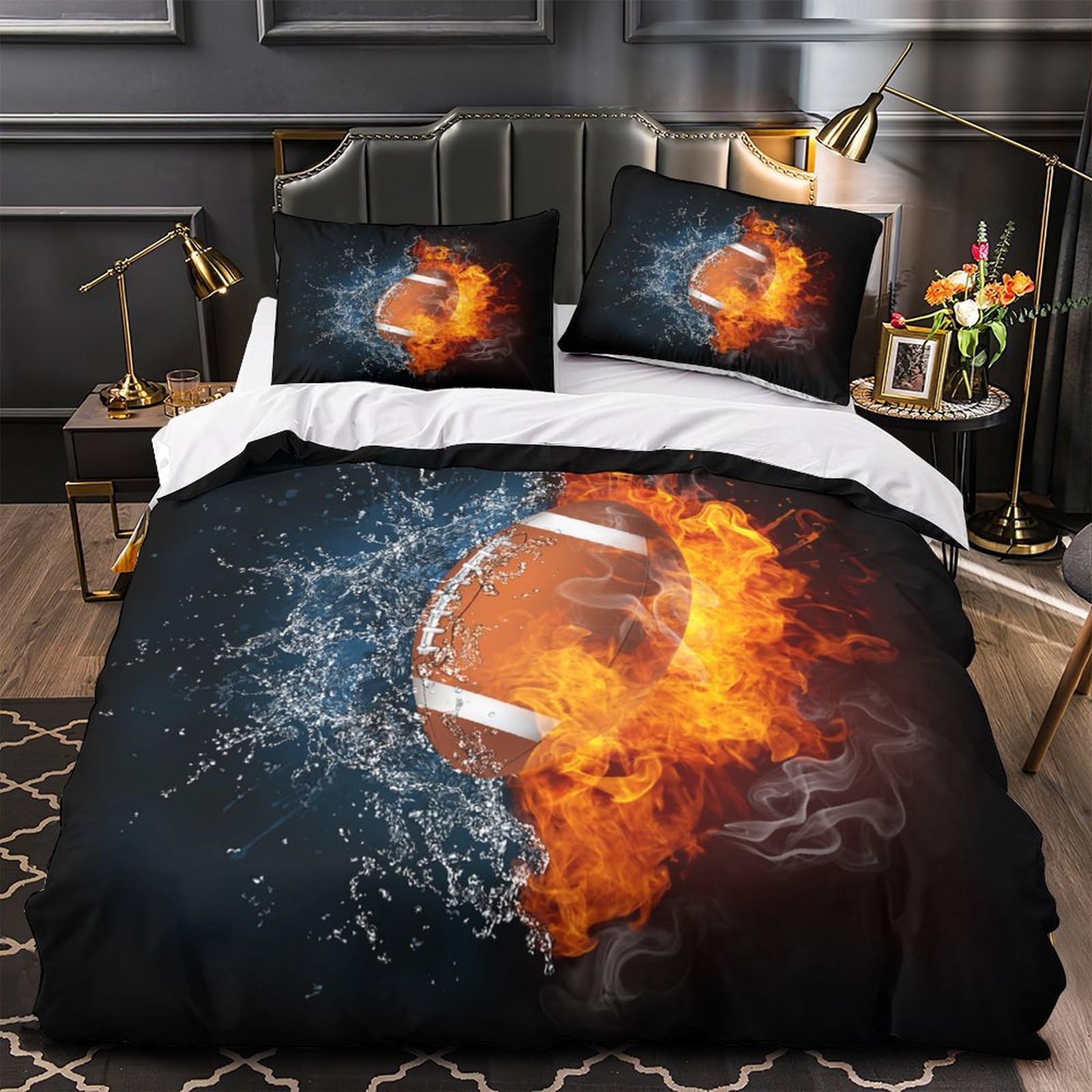 Parure de lit football 260x220 housse de couette microfibre 3D grand lit double adulte enfant