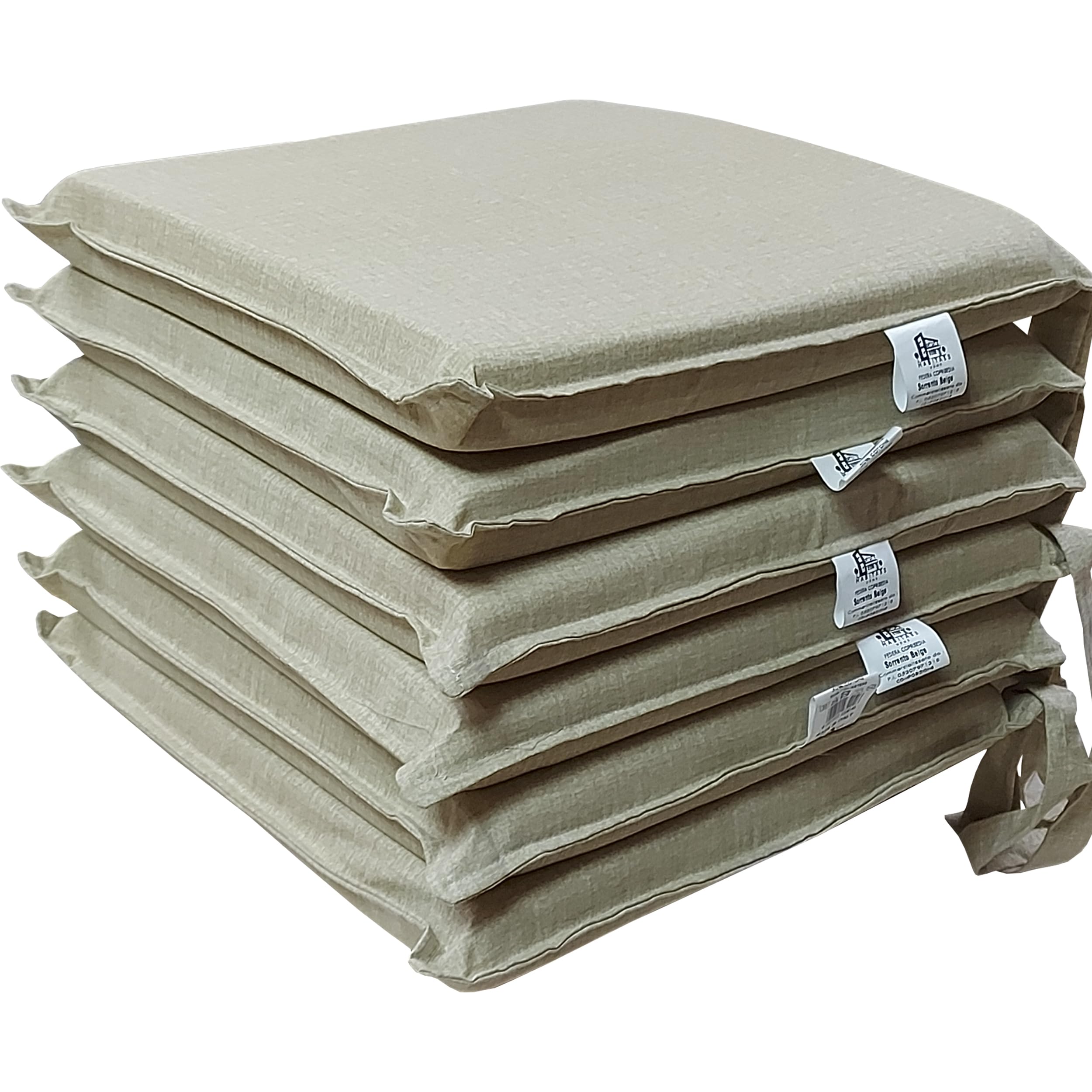 Cuscini Sedie Cucina Set da 6, 40x40 cm, Copri Sedia Sfoderabili double face in Tessuto Loneta Made in Italy (Sorrento Beige)