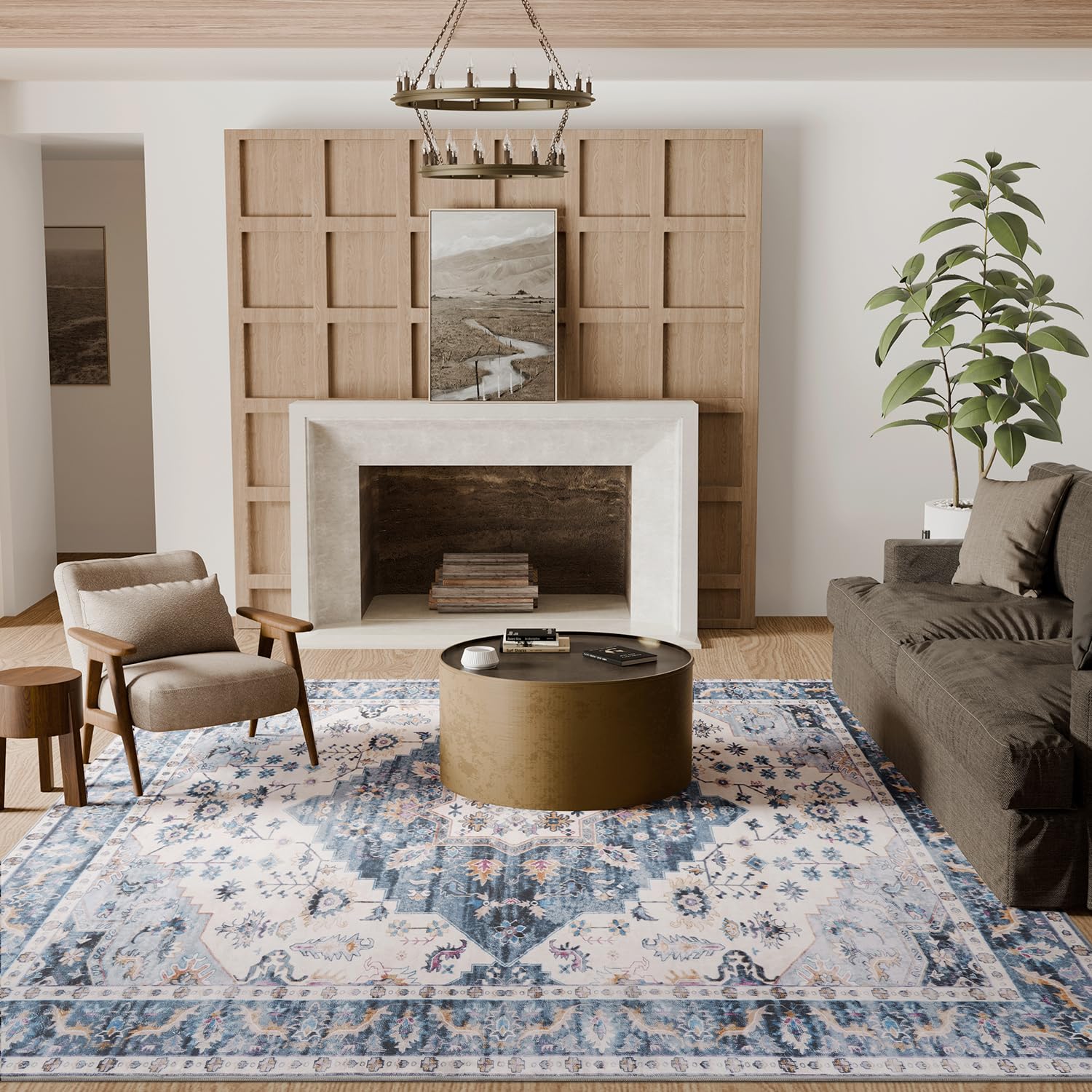 Area Rug, 8x10 Living Room Rug Non-Slip Washable Indoor Mat, Throw Rug for Bedroom Kitchen Entryway Bathroom, Low Pile Accent Rug for Living Room (Steel Blue, 8x10 ft)