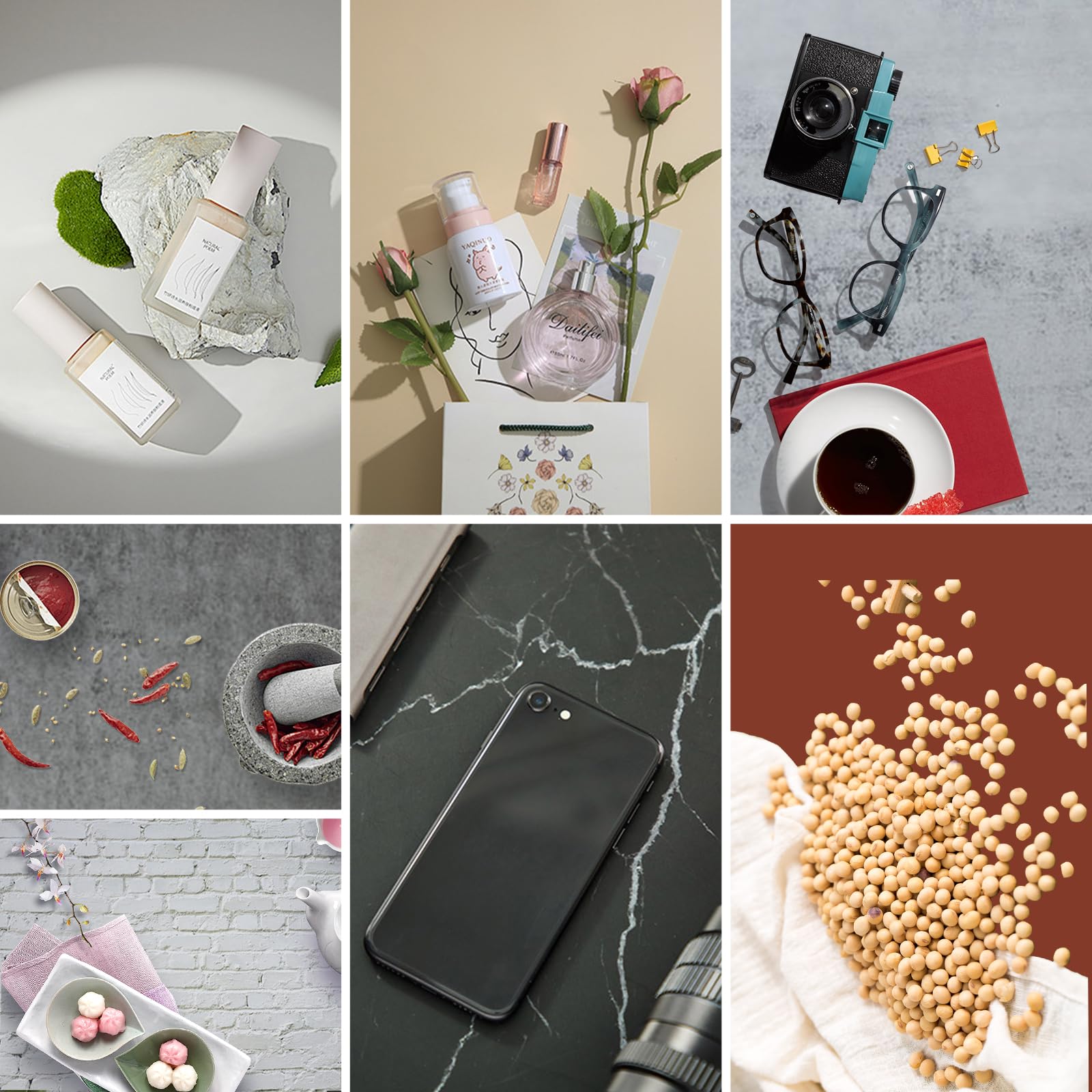 9-częściowy zestaw podkładek do fotografii produktu, 40,6 x 40,6 cm, dwustronne papierowe tła, rekwizyty do stołu do artykułów spożywczych, biżuterii, kosmetyków w stylu INS i małych produktów