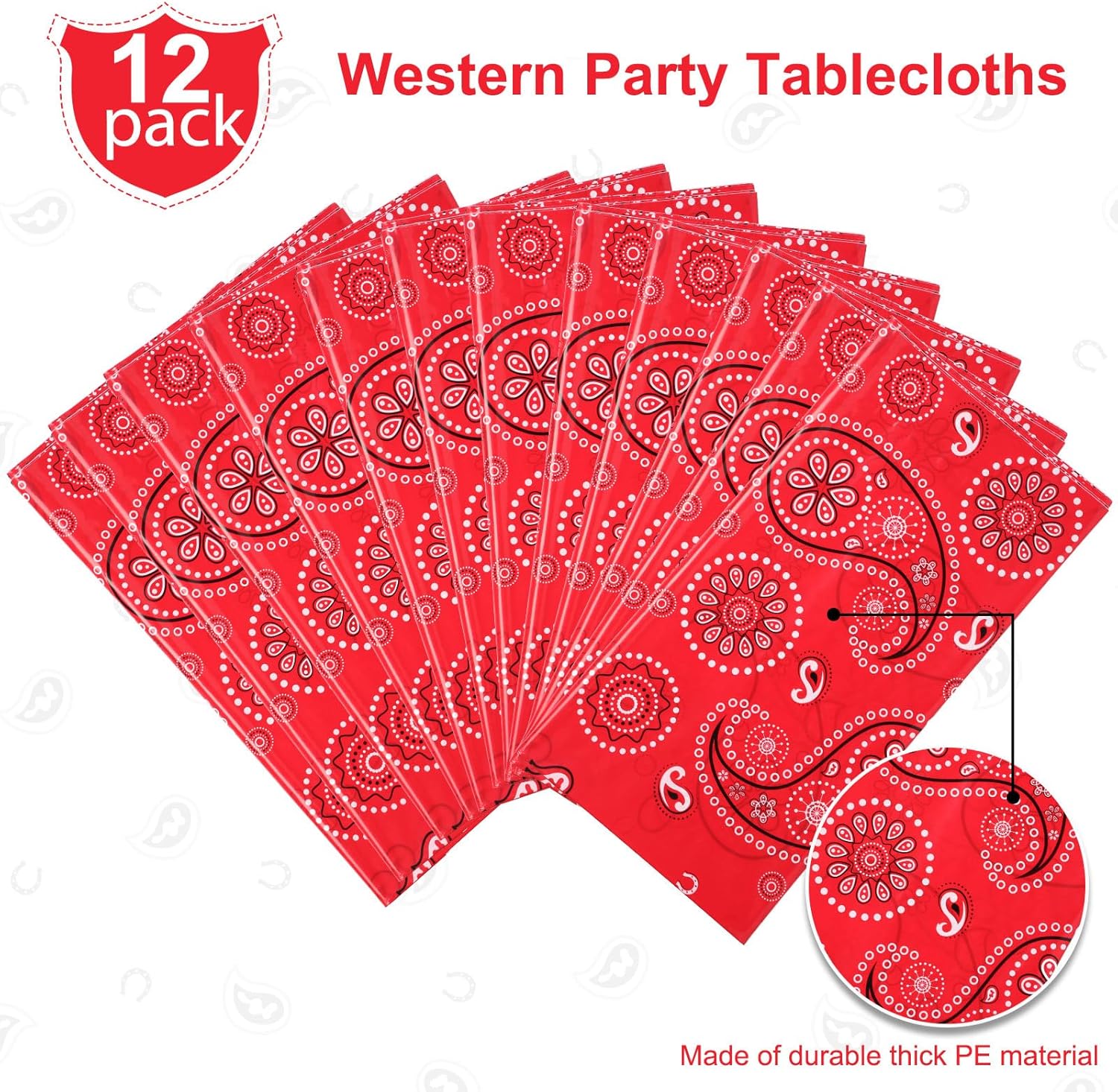 Tatuo Western Party Tablecloth Paisley Table Cover Bandana Plastic Table Cloth Rectangle Floral Tablecloth for Western Cowboy Themed Party Decorations, 108 X 54 Inches(Red,12 Pack)