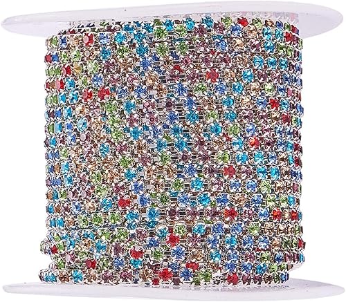 Vista 81 de Fashewelry 6 yardas de diamantes de imitación de cristal de tamaño mixto, oro y plata, bandas de diamantes de imitación de latón transparente