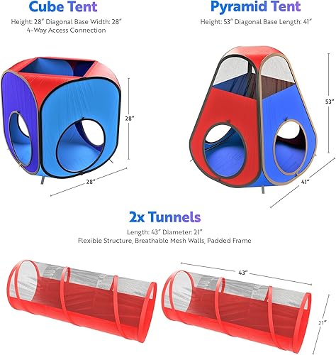 Miniatura 2 de Túnel para juegos infantiles, tienda de campaña, Playz 4 piezas Pop Up, con 2 túneles para arrastrarse y 2 tiendas de campaña, tiendas de campaña