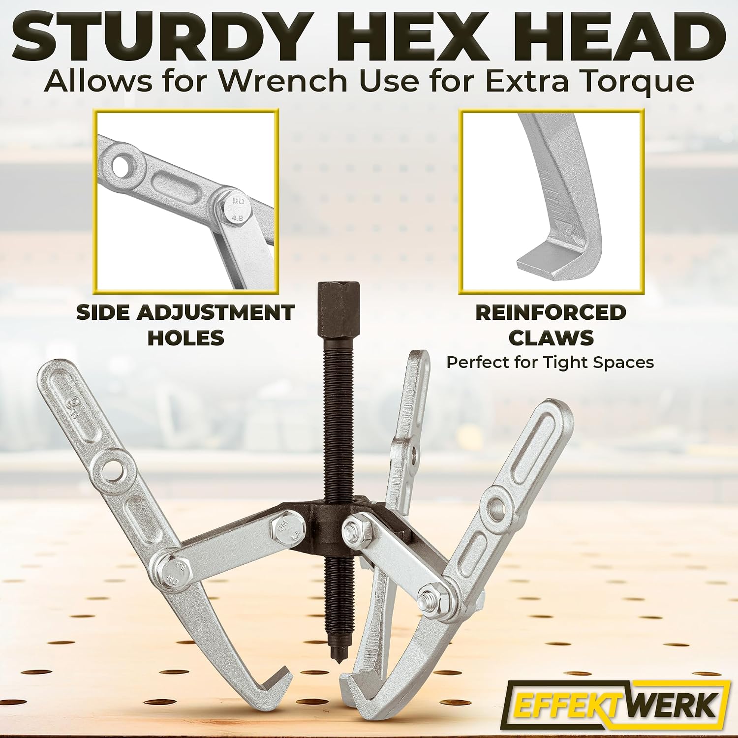 E•Werk - 3 Jaw Gear Puller - 6" - Wheel Bearing Removal Kit for Tight Pulley, Flywheel & Brake Disc - Heavy-Duty Separator w/Reversible Jaws for Automotive Maintenance & Vehicle Repairs