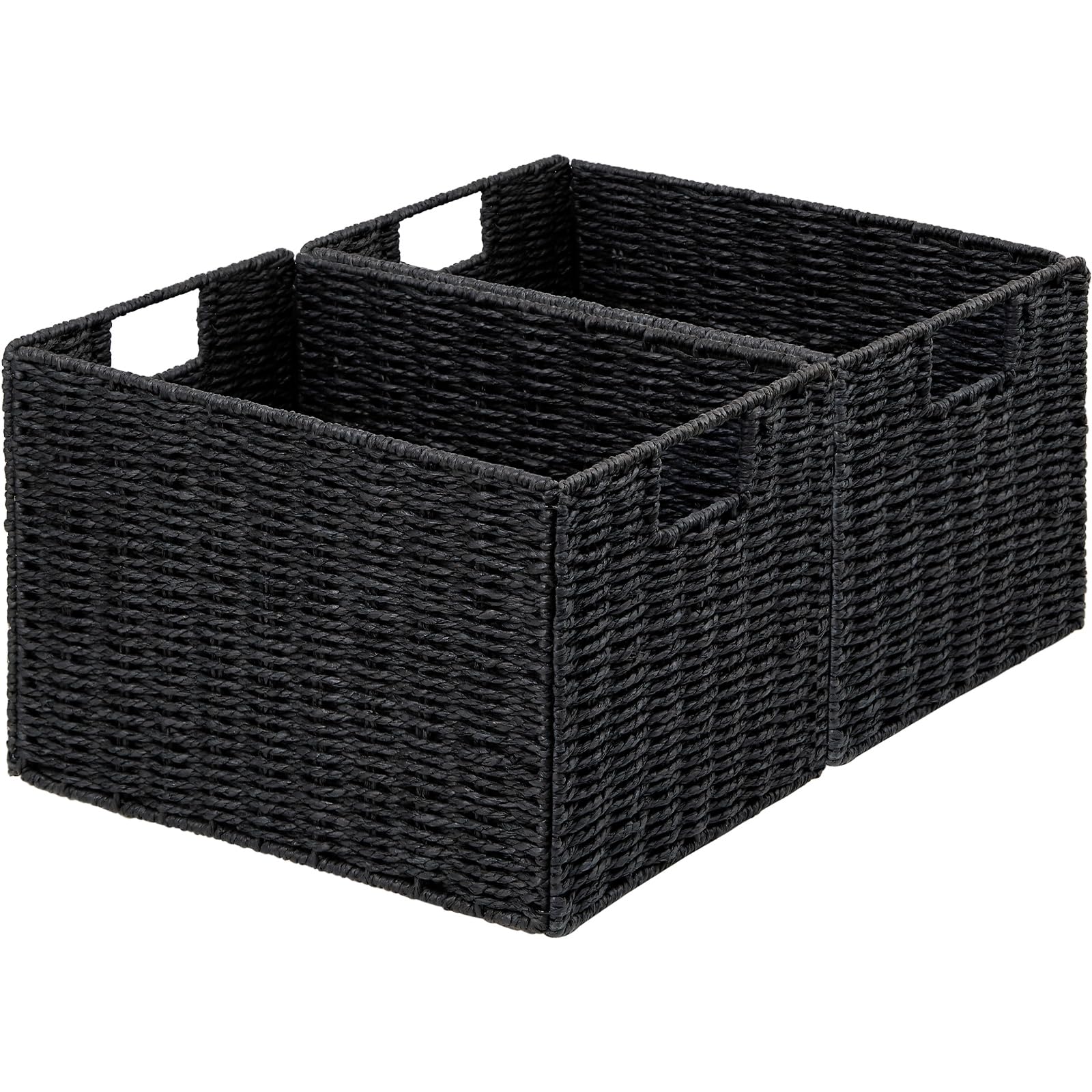 Vagusicc Wicker Storage Basket, Set of 2 Handwoven Storage Baskets for Shelves, Collapsible Storage Box Organiser Shelf Hamper Gift Basket for Bathroom Bedroom Kitchen, 43 x 30.5 x 26 cm, Black — image 1
