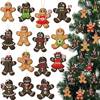 Amyhill 30 Pcs Ginger Dead Man Spooky Goth Christmas Ornaments Horror Ornaments for Christmas Tree Creepy Hanging Decor Spooky Scary Prop Xmas Decorations for Parties and Events