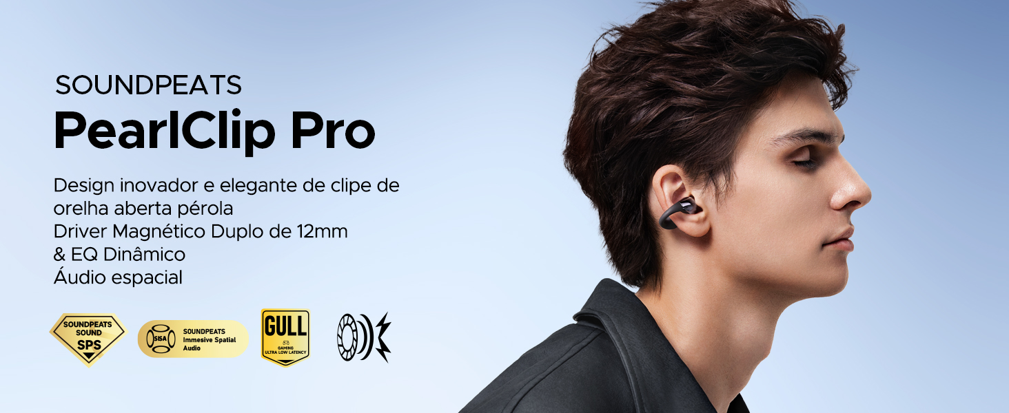 SoundPEATS PearlClip Pro Fone Aberto com Presilha, 24H & IPX5