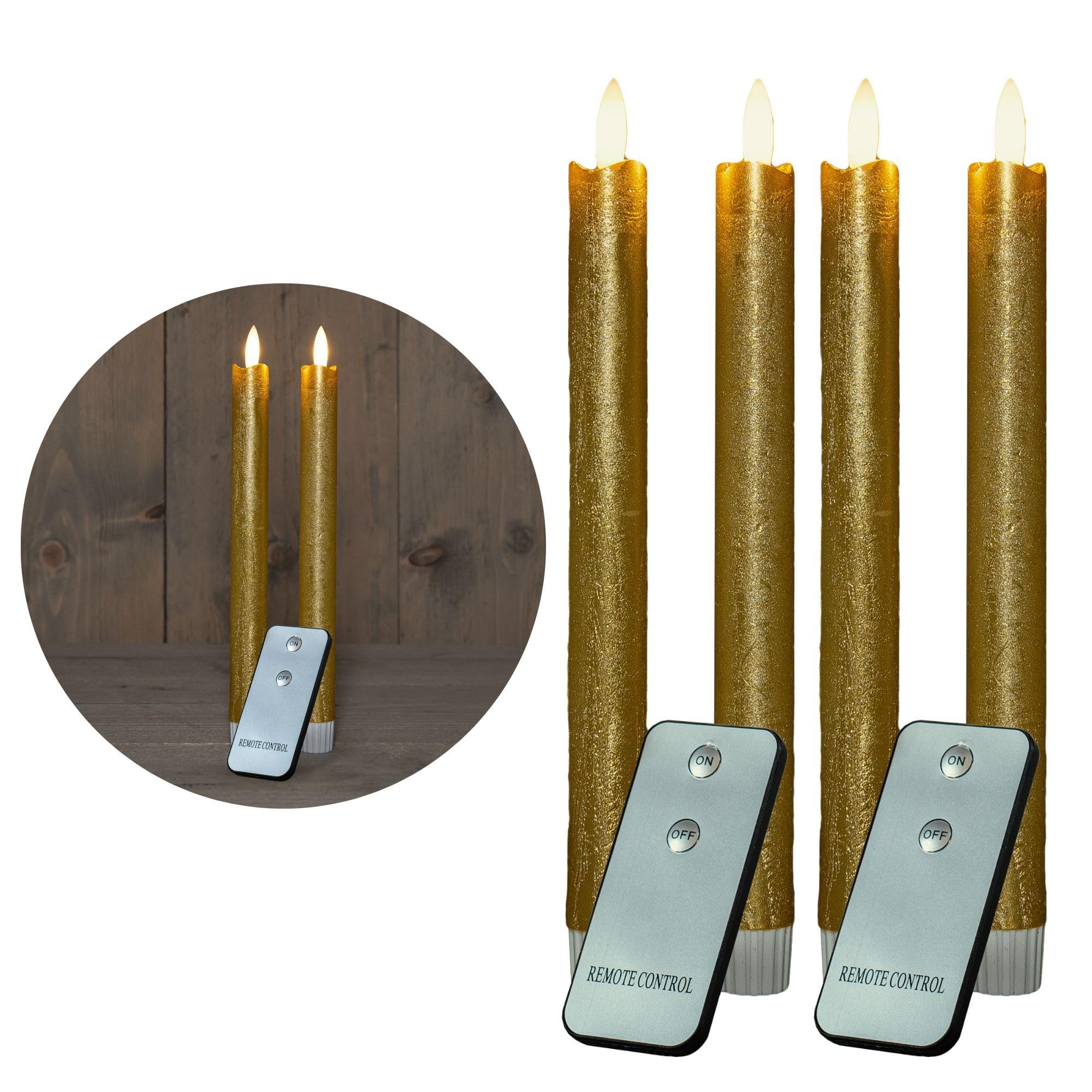 SoulBay LED Kerzen 4er Set – Aufladbar, Wasserdicht, Mit Timer & Fernbedienung, Flackerflamme, D 7x H 13 Cm