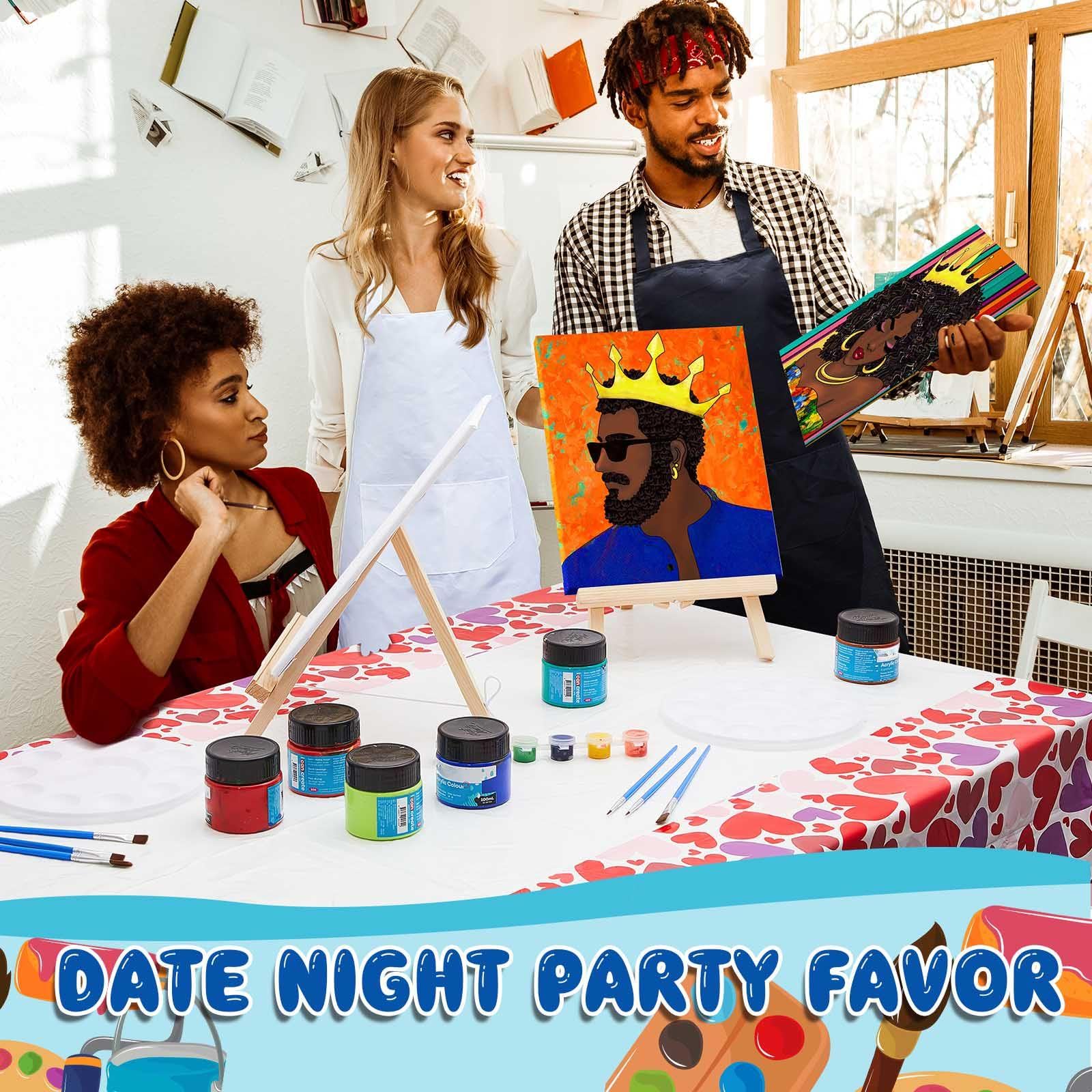 Yeaqee 13 Pcs Valentines Sip and Paint Kit for Couples Date Night Painting Kit Supplies Canvas Art Painting Set Outline Design Blank Stretch Canvas for Couple Adults Party(Afro King Queen,8x10)