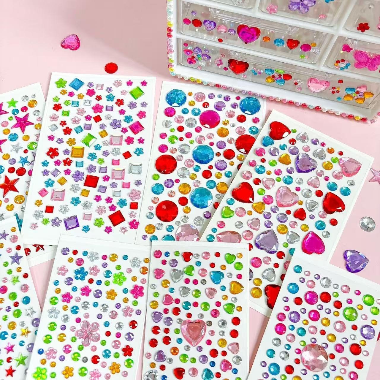 3228pcs Gems Stickers, Self Adhesive Rhinestone Jewel Stickers, Acrylic Gems DIY Craft Decorative Stickers for Kids A