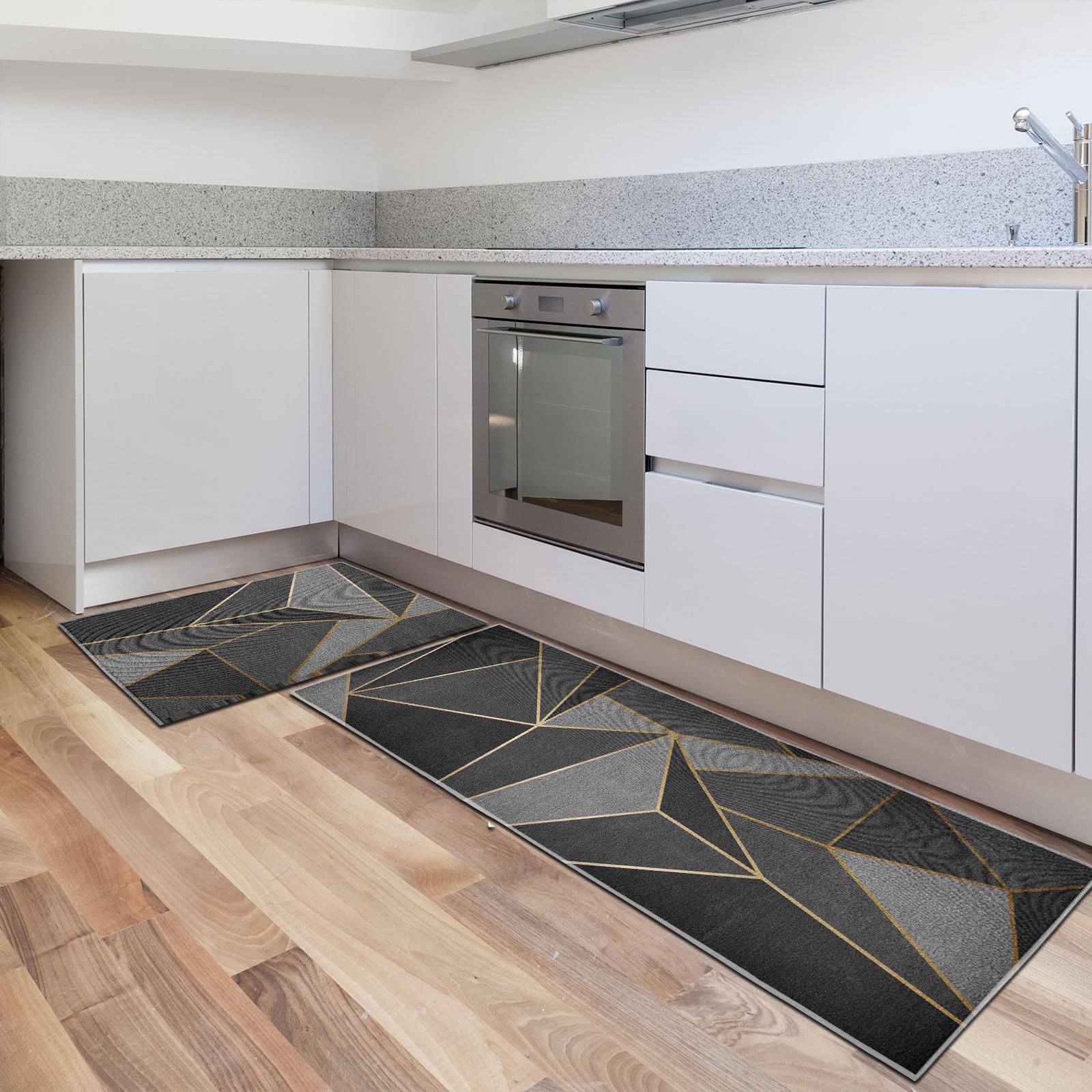 Set di 2 tappeti da cucina, antiscivolo, lavabili, anti-affaticamento, tappeti da cucina con adesivi antiscivolo per la decorazione della casa (stile L, 40 x 60 + 40 x 120 cm)