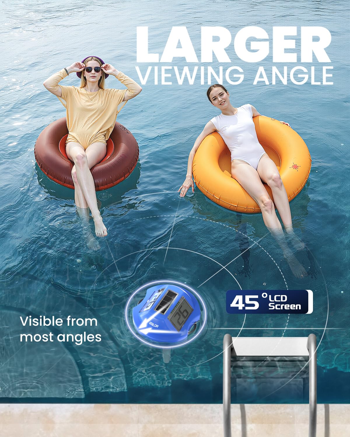BALDR Pool Thermometer Floating Easy Read, Solar Digital Pool Thermometer with Dual Large Screens, IPX7 Water Temperature Gauge for Inground Above Ground Pools & Spas (Darkblue) image 3