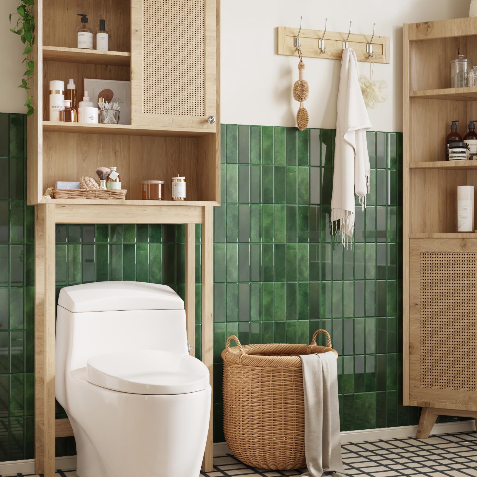 CRE8TIVE 16 Pezzi Piastrelle Adesive Effetto Marmo Verde Mattonelle Adesive Cucina Autoadesiva Rettangolare Paraschizzi Cucina Piastrelle Adesive Bagno Impermeabile per Lavanderia 30.5cm x 30.5cm