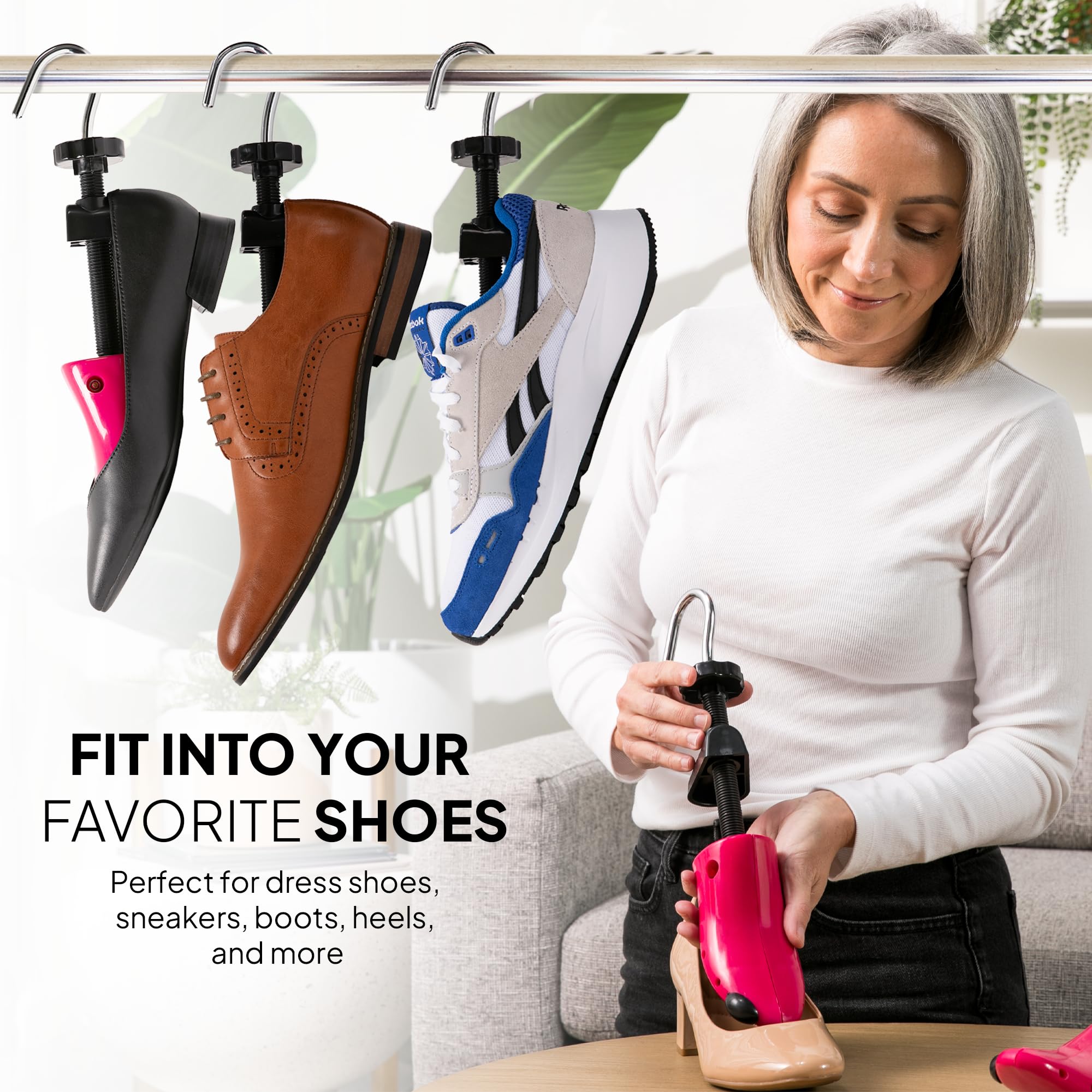 HOUNDSBAY - Estiradores de zapatos de plástico y madera, expansor ajustable para zapatos para hombres y mujeres