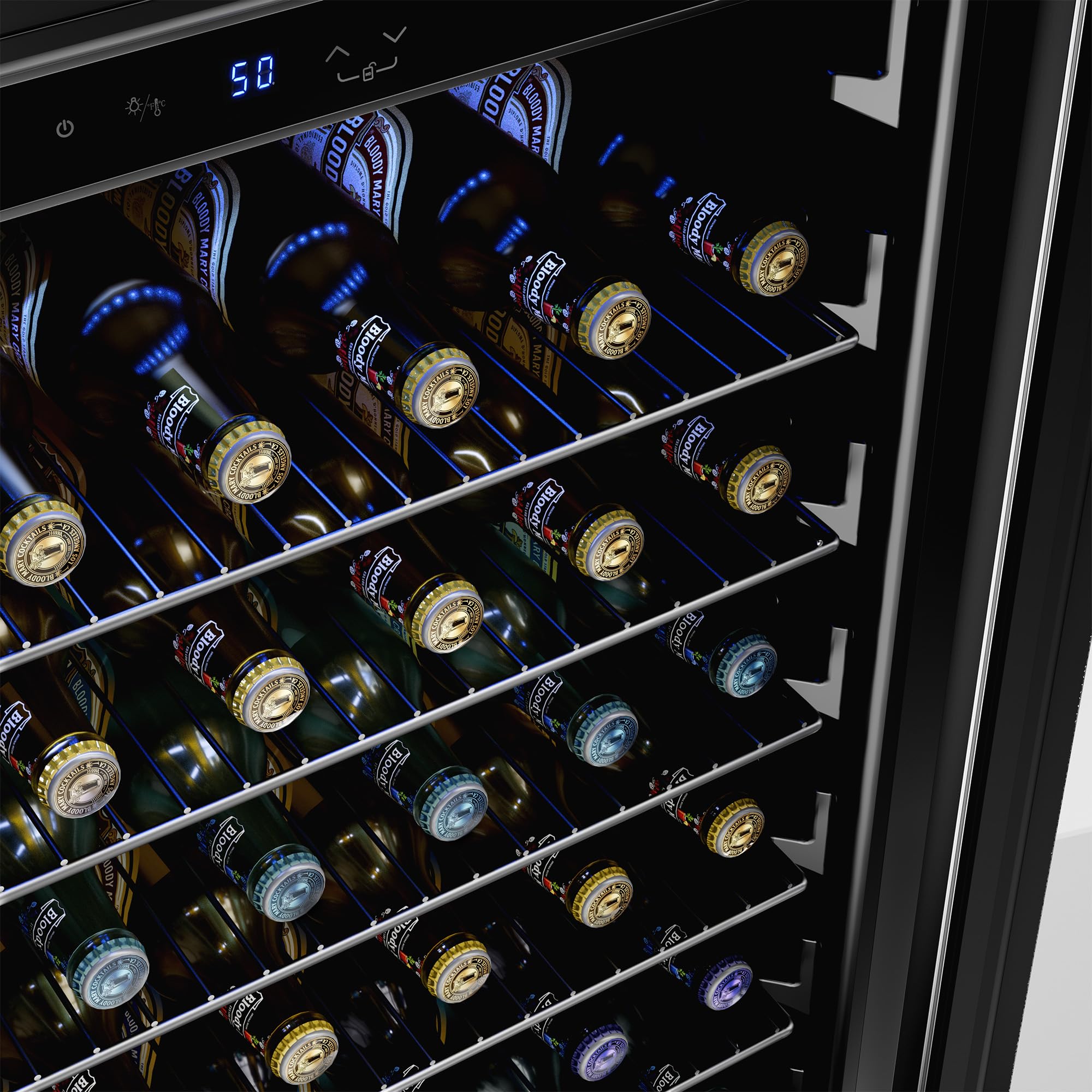 Empava 24 Inch Undercounter Beverage Cooler Refrigerator With Glass Door, Freestanding Drink Fridge With LED Light, Touch Control, 140 Cans Capacity on Fridge.com - View 5