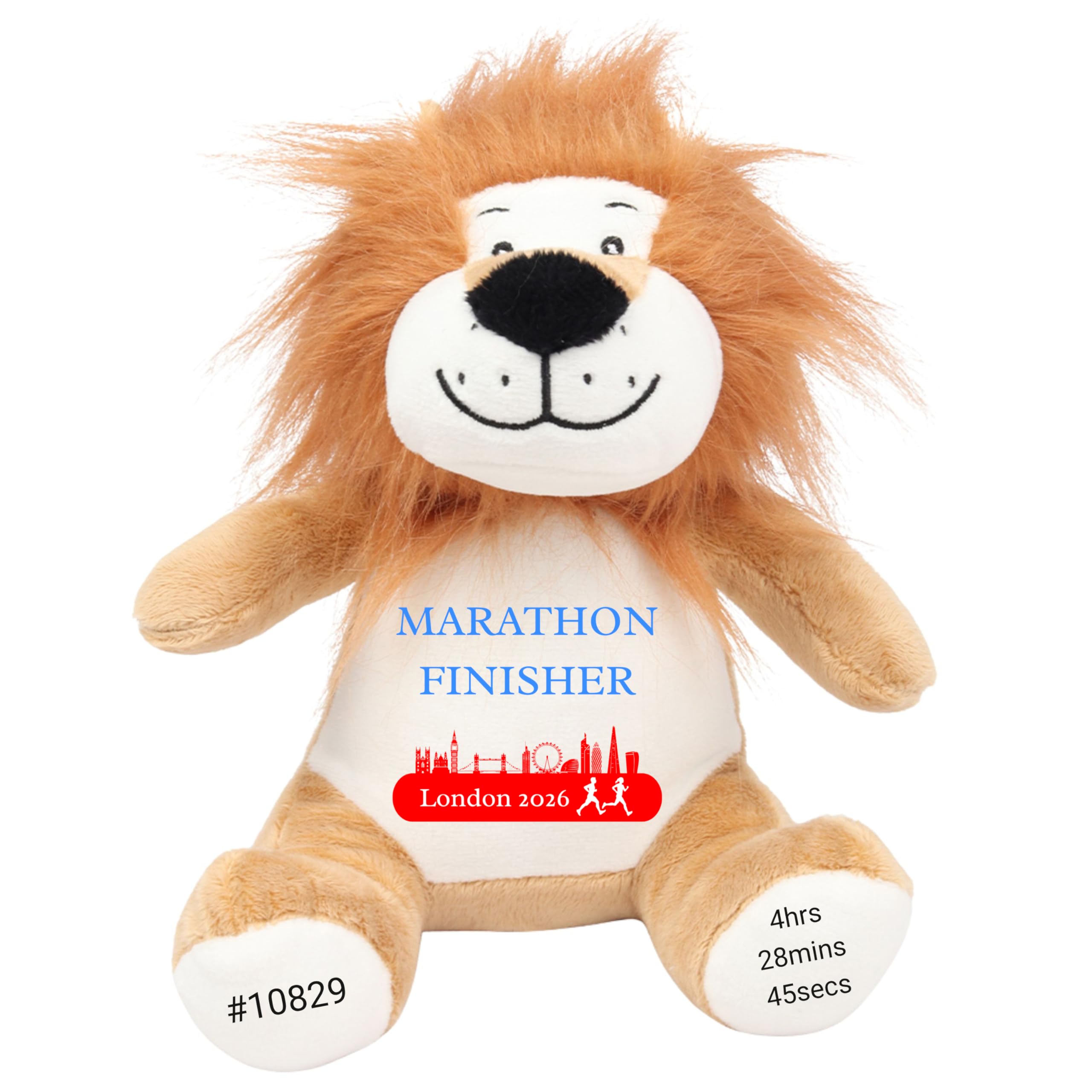 HotScamp Marathon Gift Cuddly Toy - Personalised London 2026 Teddy Marathon Finisher Customised Runner Running Finish Medal Congratulations Well Done Run Soft Cuddly Plushie - Brown Lion