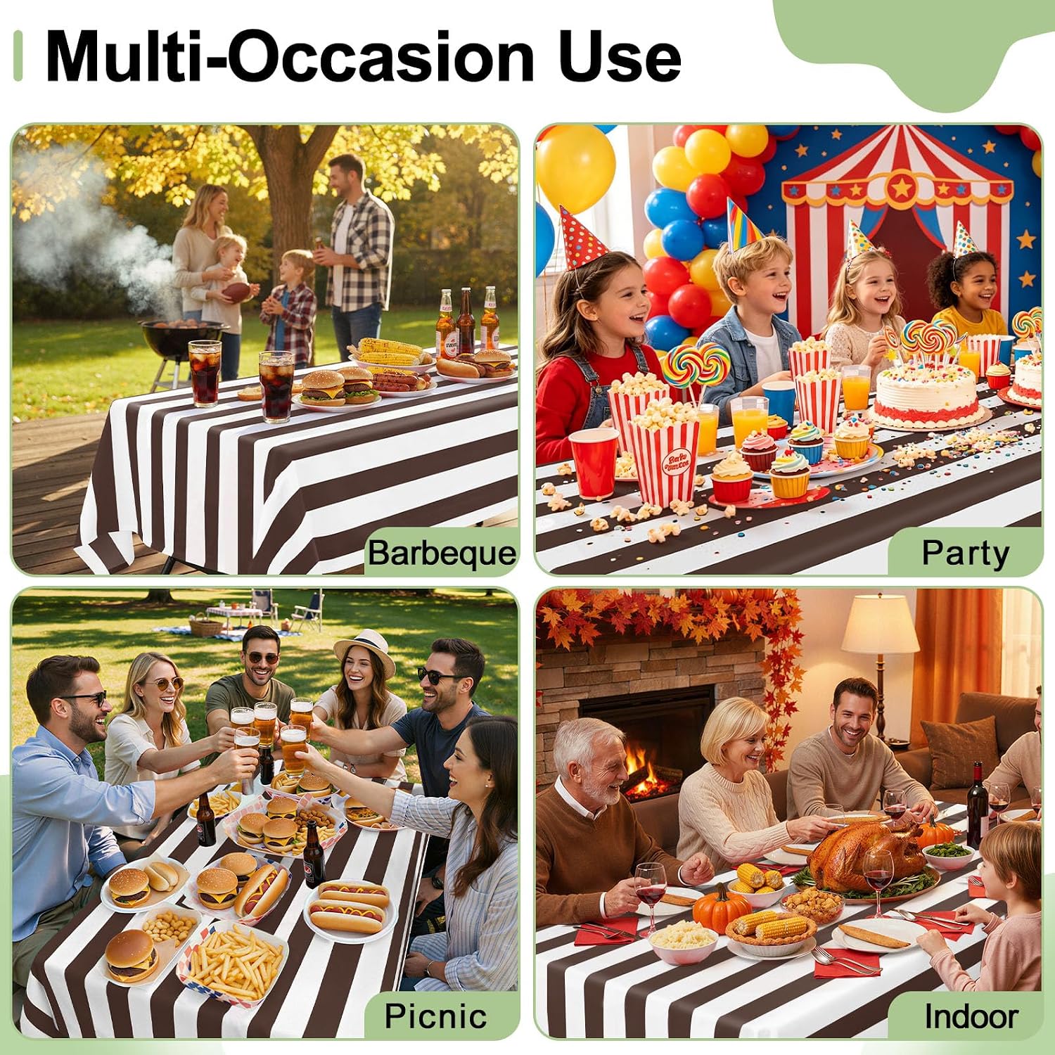 Smiry 3 Pack Striped Disposable 54 x 108 Table Cloth, Coffee and White image 5