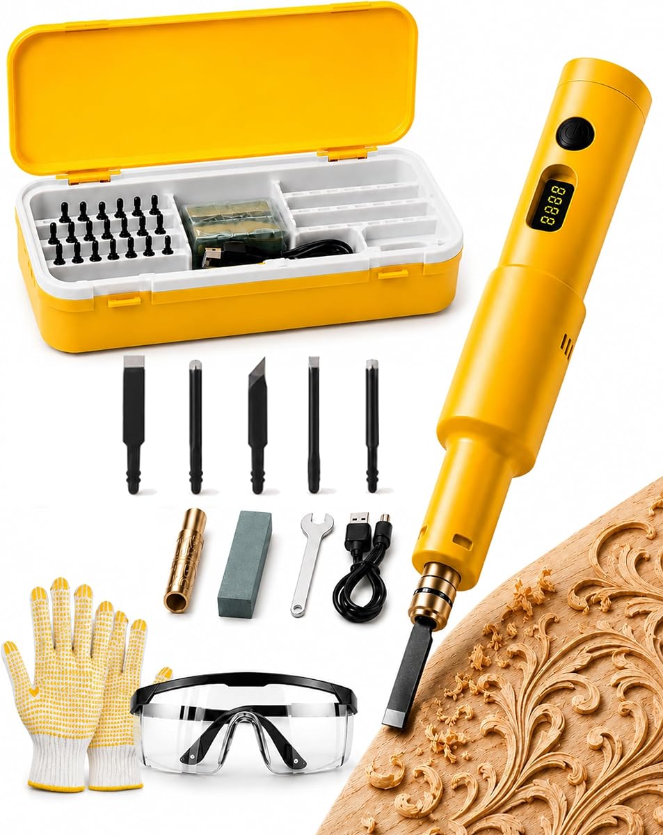 All-in-One Electric Carving Tool Set, Electric Wood Carving Chisel，5 Heads | Cordless Electric Wood Chisel, 5 Speeds & Copper Motor Power Chisel Wood Carving for Woodworking, DIY Crafts & Engraving