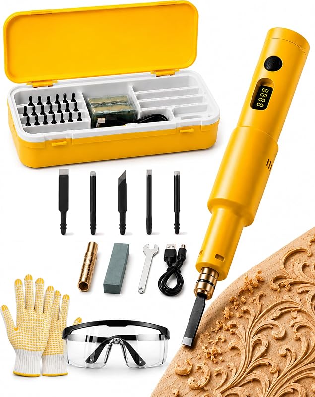 All-in-One Electric Carving Tool Set, Electric Wood Carving Chisel，5 Heads | Cordless Electric Wood Chisel, 5 Speeds & Copper Motor Power Chisel Wood Carving for Woodworking, DIY Crafts & Engraving