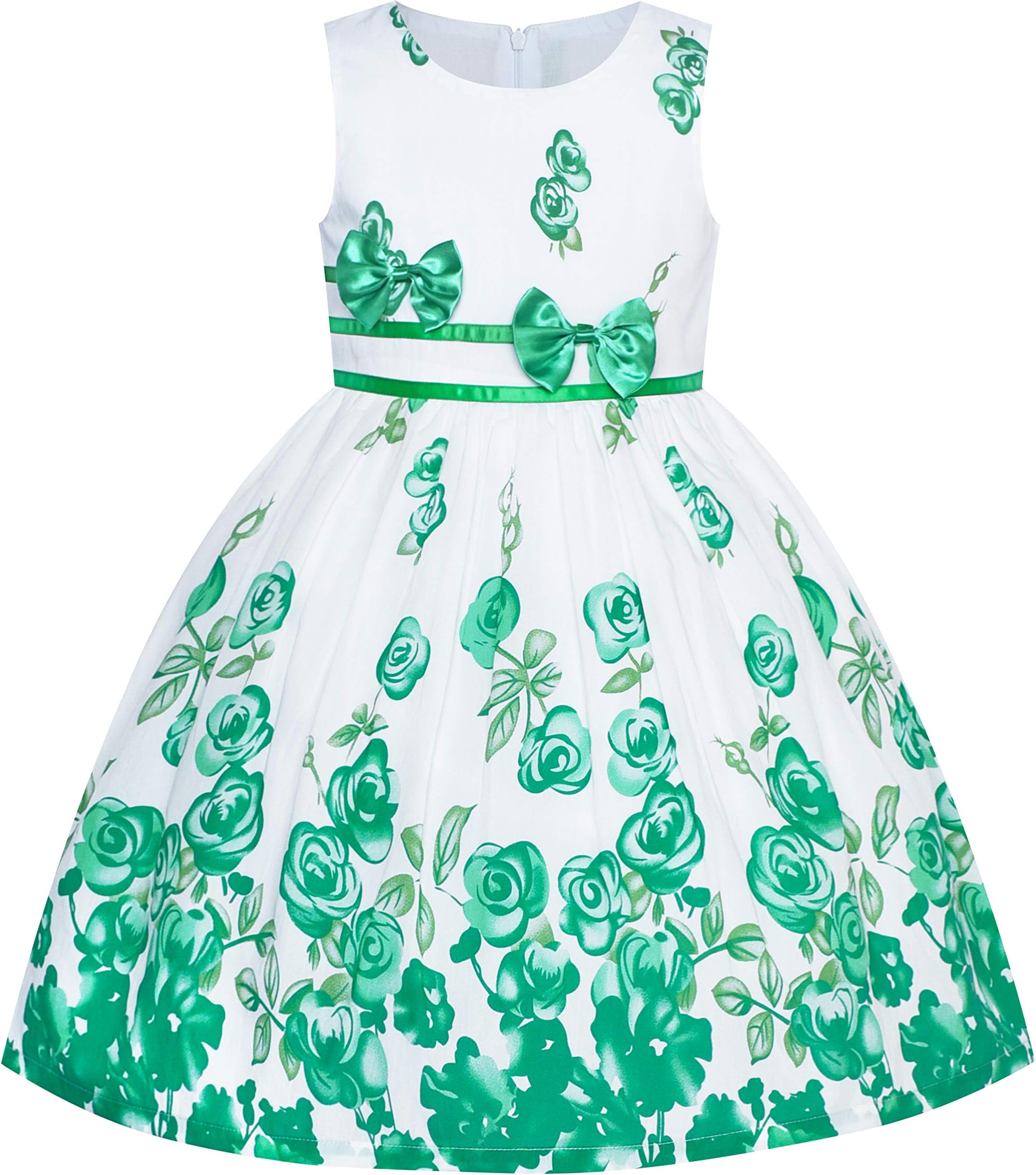 Girls Dress Purple Rose Flower Double Bow Tie Party Kids Sundress Age 4-12 Years