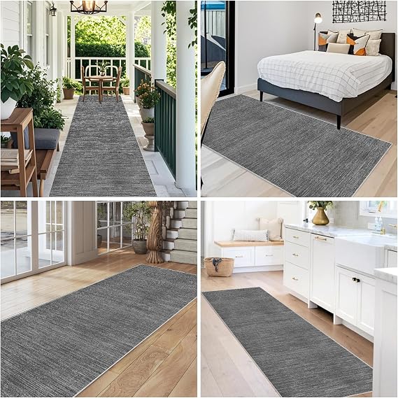 Runner Rug for Hallway Long Non-Slip 40 x 60 cm Grey Kitchen Runner Rug Runner for Kitchen Washable Carpet Runner Hallway Rug Kitchen Rug Dirt Trapper Mat for Entrance Living Room Bedroom