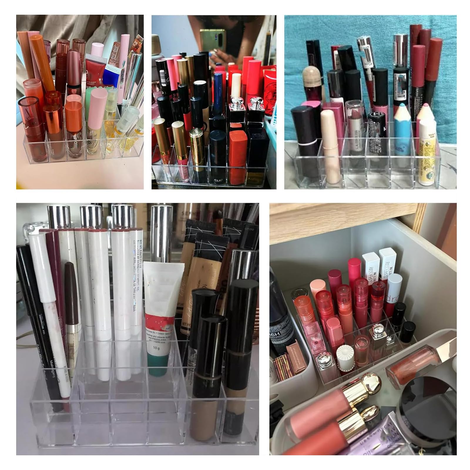 Tecbeauty Support pour rouge à lèvres, 24 emplacements pour rouge à lèvres, organiseur transparent en acrylique, petit format