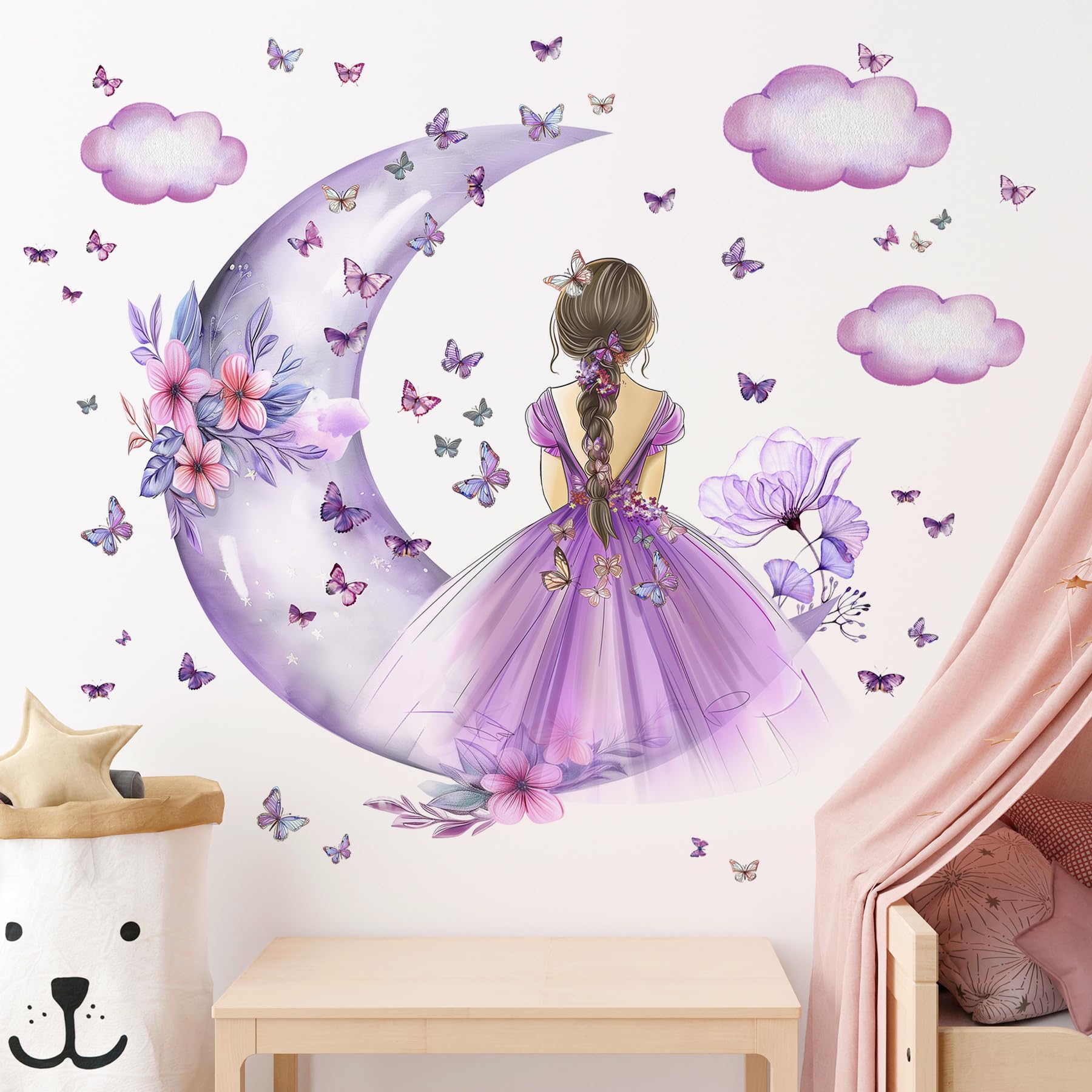 Calcomanías De Pared Para Niña De Mariposa, Diseño De Hada De Flores, Calcomanía De Pared De Mariposa Para Niña, Calcomanía Extraíble De Arte De Pared Para Bebés, Niños, Guardería, Niñas, Dormitorio