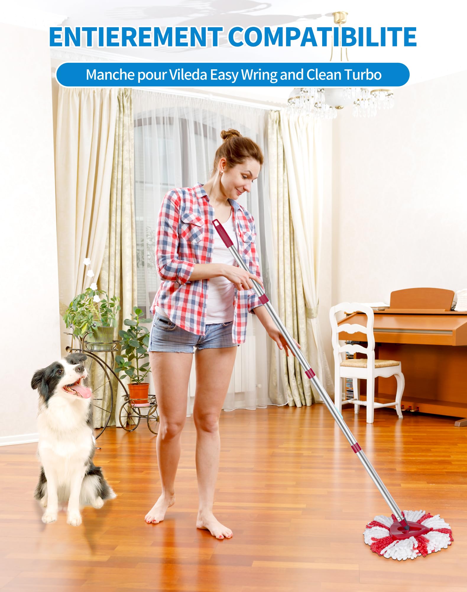 SOSALUK Manico per scopa compatibile con Vileda Easy Wring and Clean Turbo 76 cm-148 cm, manico in mocio per Vileda Turbo regolabile