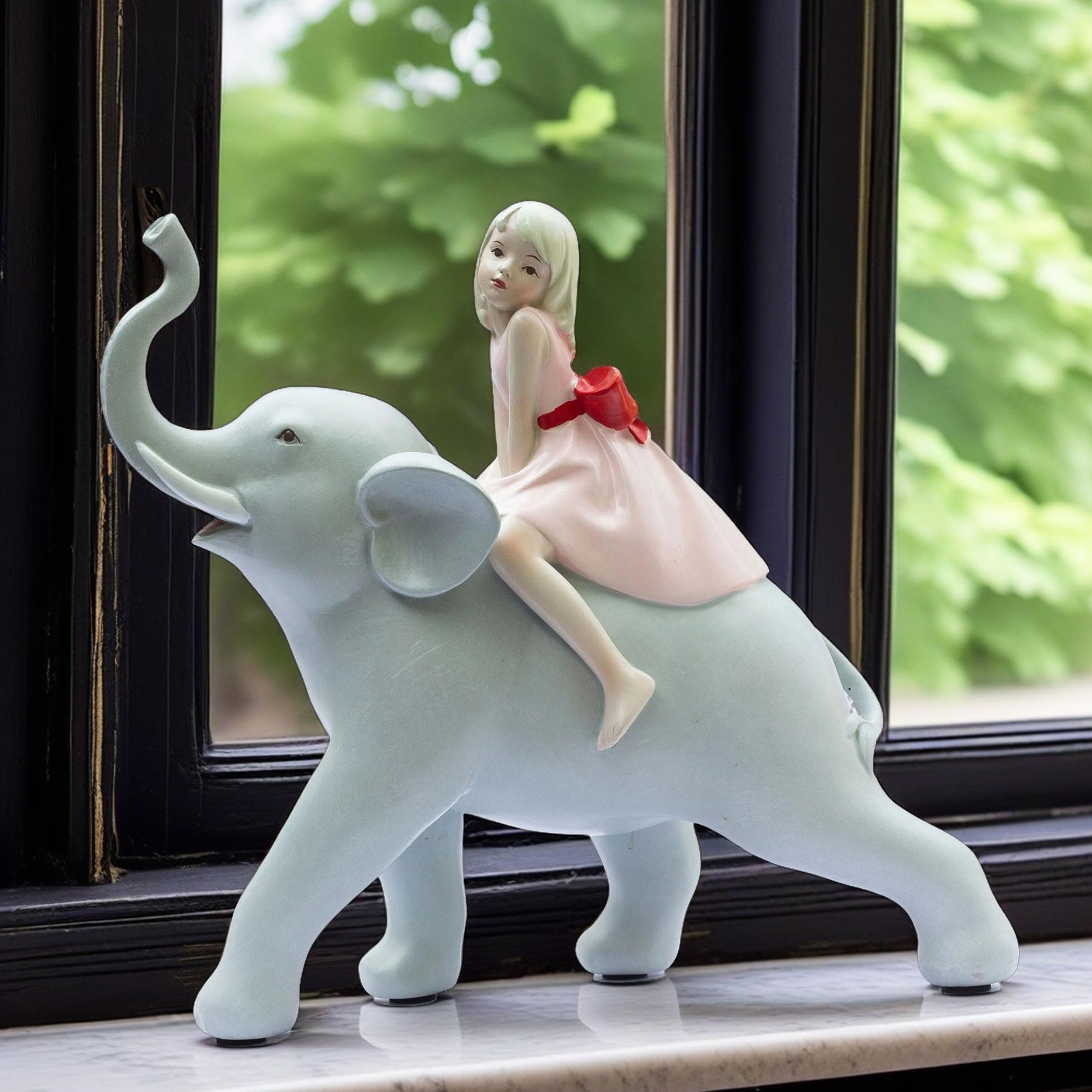 Adorable 8" Elephant & Girl Statue - Resin Tabletop Home Decor for Living Room, Showroom - Gift for Anniversary, Mother's Day, Wedding, Birthday, Housewarming, Diwali — photo — 3 of 8