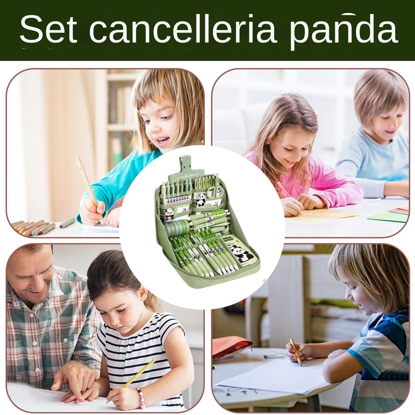 Generico Set Di Materiale Scolastico Panda - Kit Di Cancelleria | Essenziali Per Lo Studio, Include Righello, Taccuino, Portachiavi, Penne, Astucci, Linguette, Adesivi, Divertente Design A Te