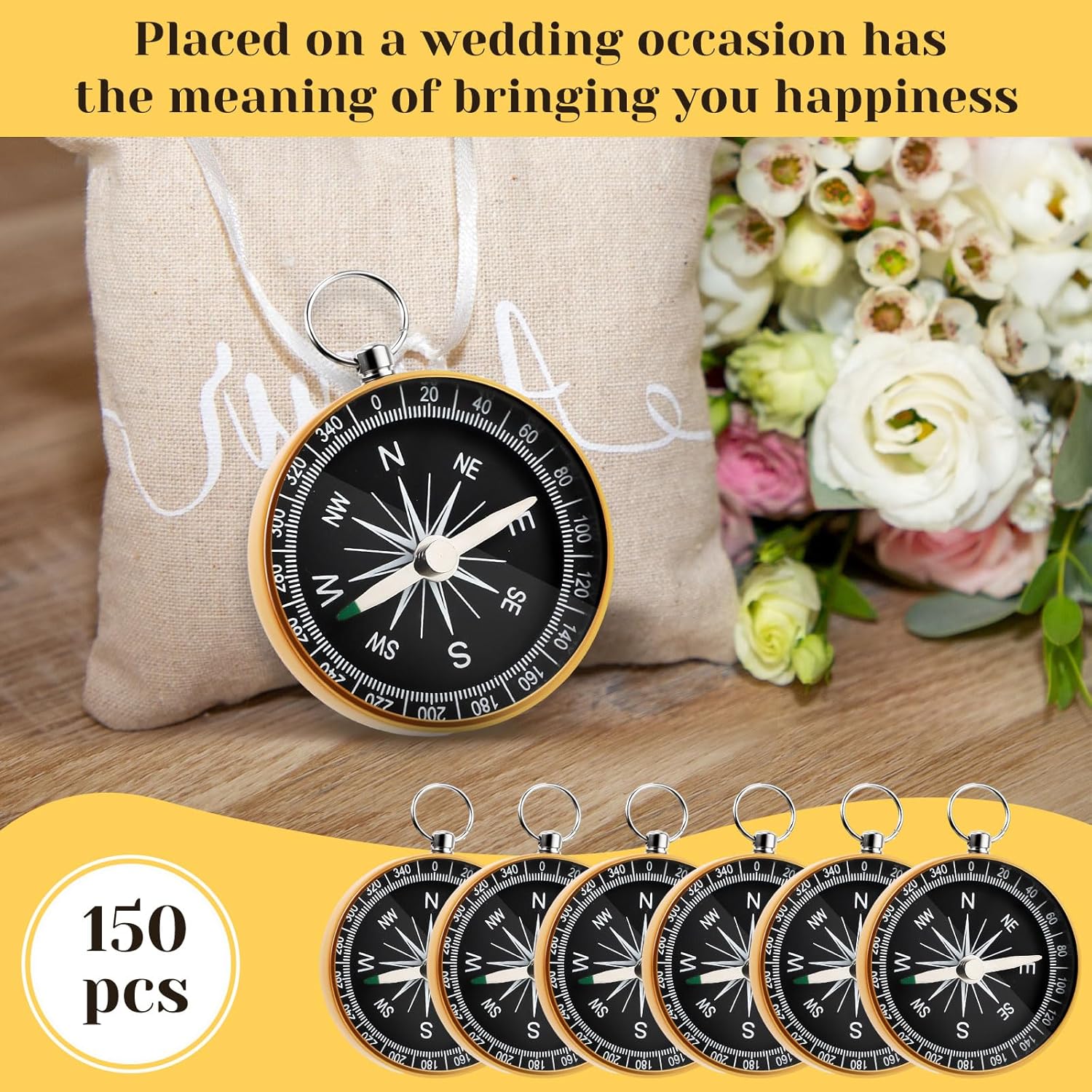 Huquary Compass Wedding Favors for Guests, Compass Souvenir Gift for Travel Themed Party Decorations Nautical Christmas Ornaments(Classic, 150 Pcs)