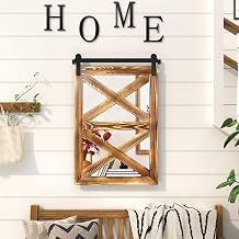 COGOOD Farmhouse Barn Door Mirror - 30" x 21" Rustic Wood Window Mirror Wall Decor for Dining Room, Entryway, Living Room, Bedroom Decorative, Brown