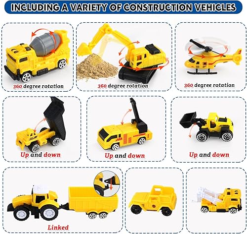 Miniatura 4 de CORPER TOYS Juego de juguetes de camiones de construcción para niños con mapa de reproducción, señal de tráfico, grúa y 9 vehículos de ingeniería