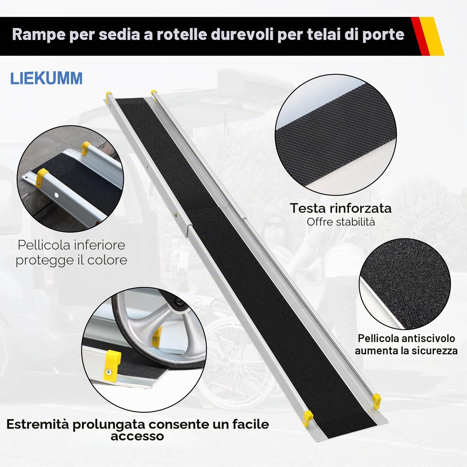 LIEKUMM 2 rampe per sedia a rotelle da 105 a 183 cm, portata massima di 300 kg, per sedia a rotelle e scooter, rampa telescopica per davanzali, sedie a rotelle elettriche