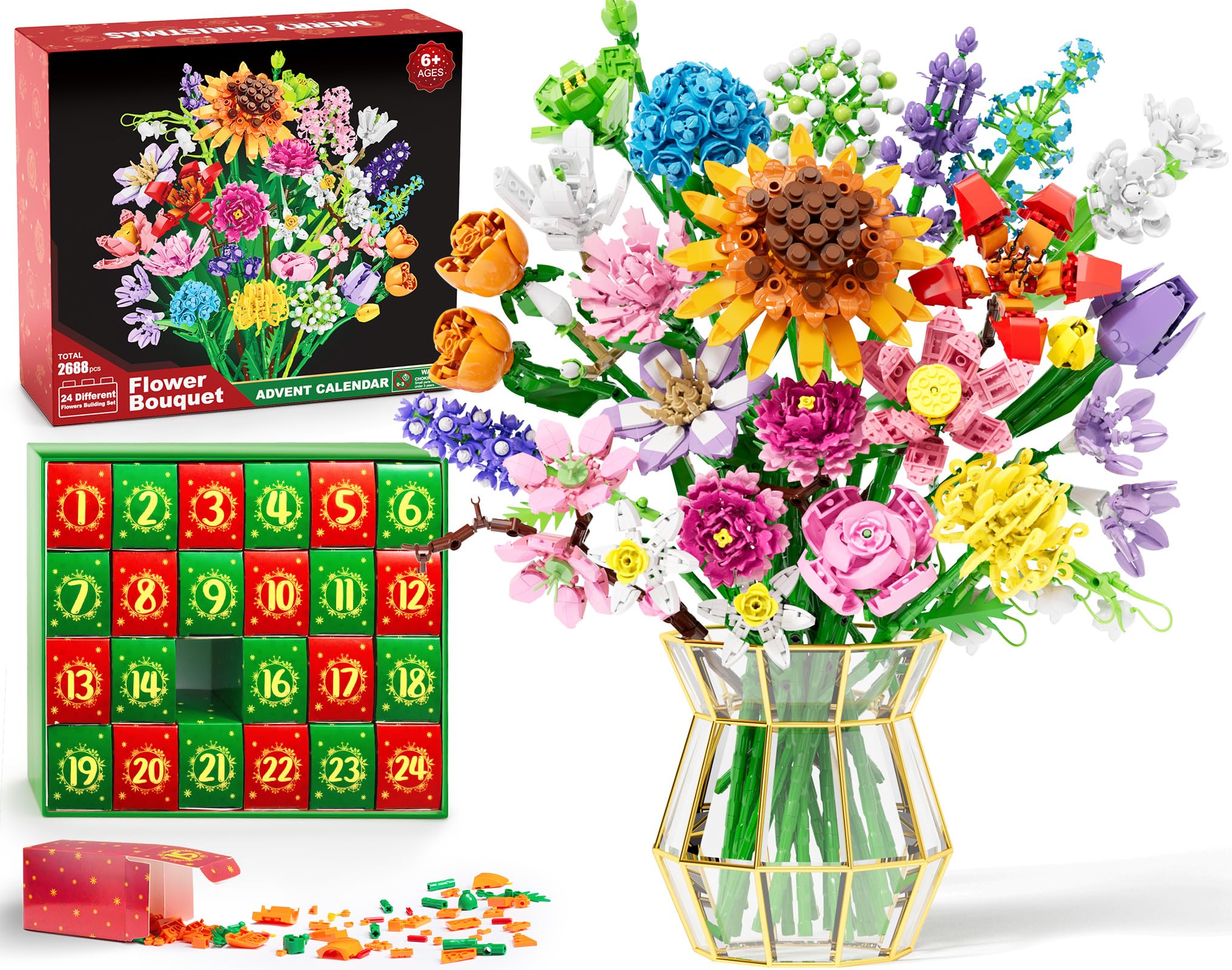 Partylamb Advent Calendar 2026, 24 Day Flower Bouquet Building Set 2688 PCS | Teens Adult…