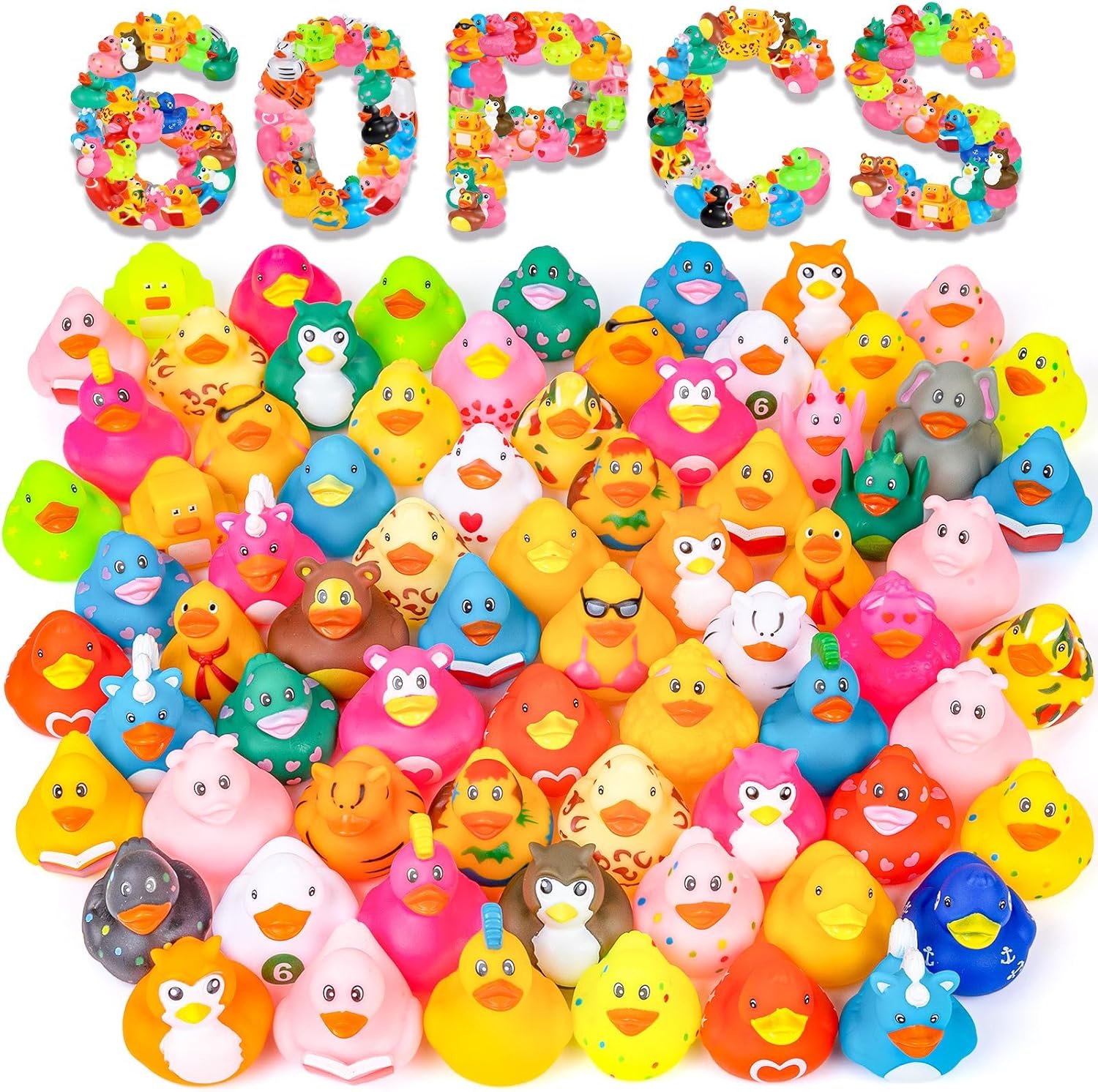 120 Pack Rubber Ducks in Bulk , Assorted Ducks for Jeeps, Bulk Ducks for Bath Toy Summer Pool Toys Birthday Gifts Party Favors