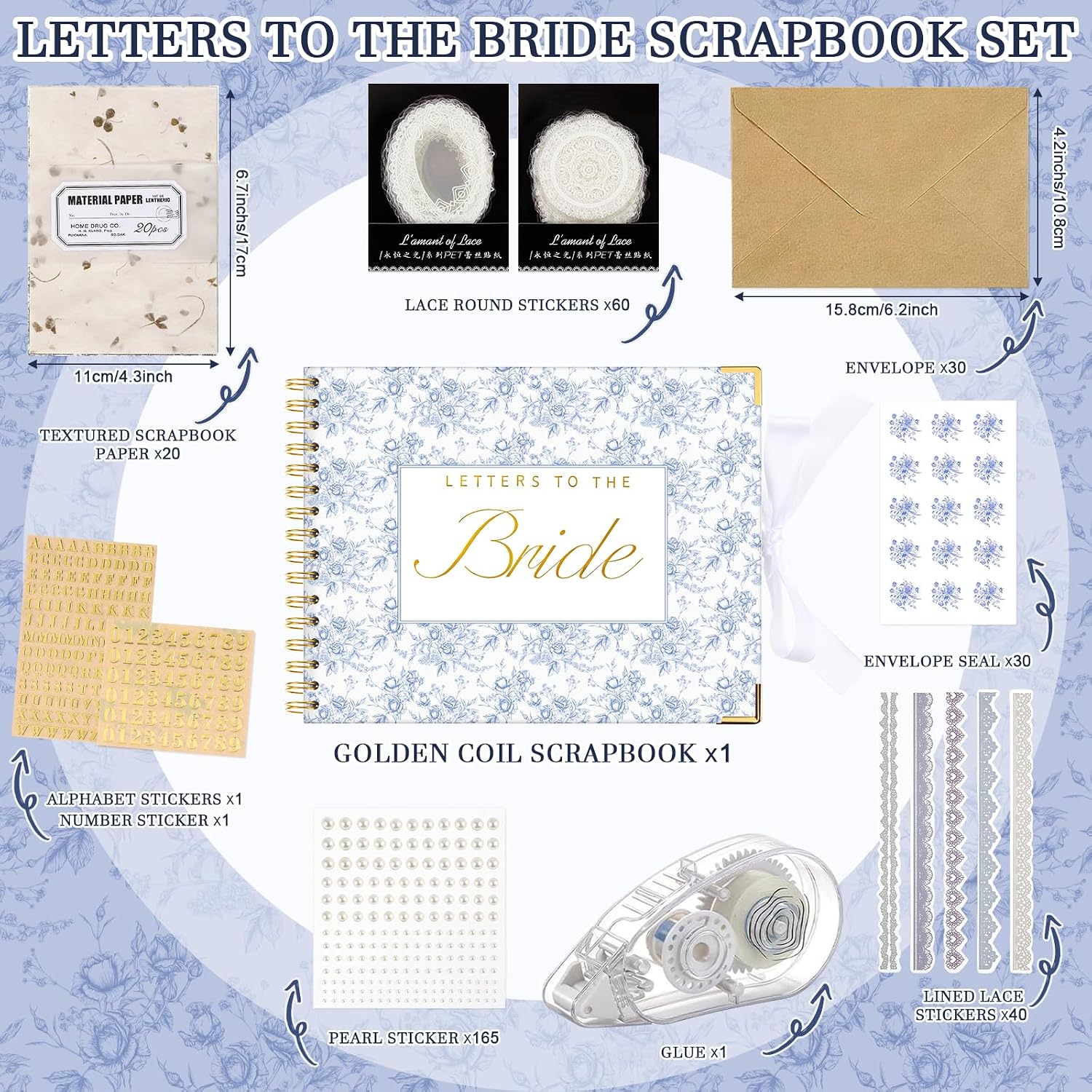 Humyoun Letters to Bride Scrapbook,10.5 X 8.25 Inch,Floral,Blue image 2