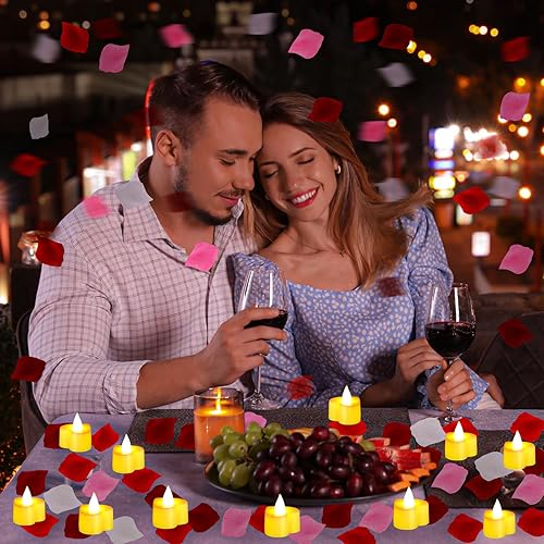 Miniatura 3 de Honoson Juego de 24 velas LED sin llama con 1000 pétalos artificiales para una noche romántica, boda, fiesta, aniversario, decoración de San