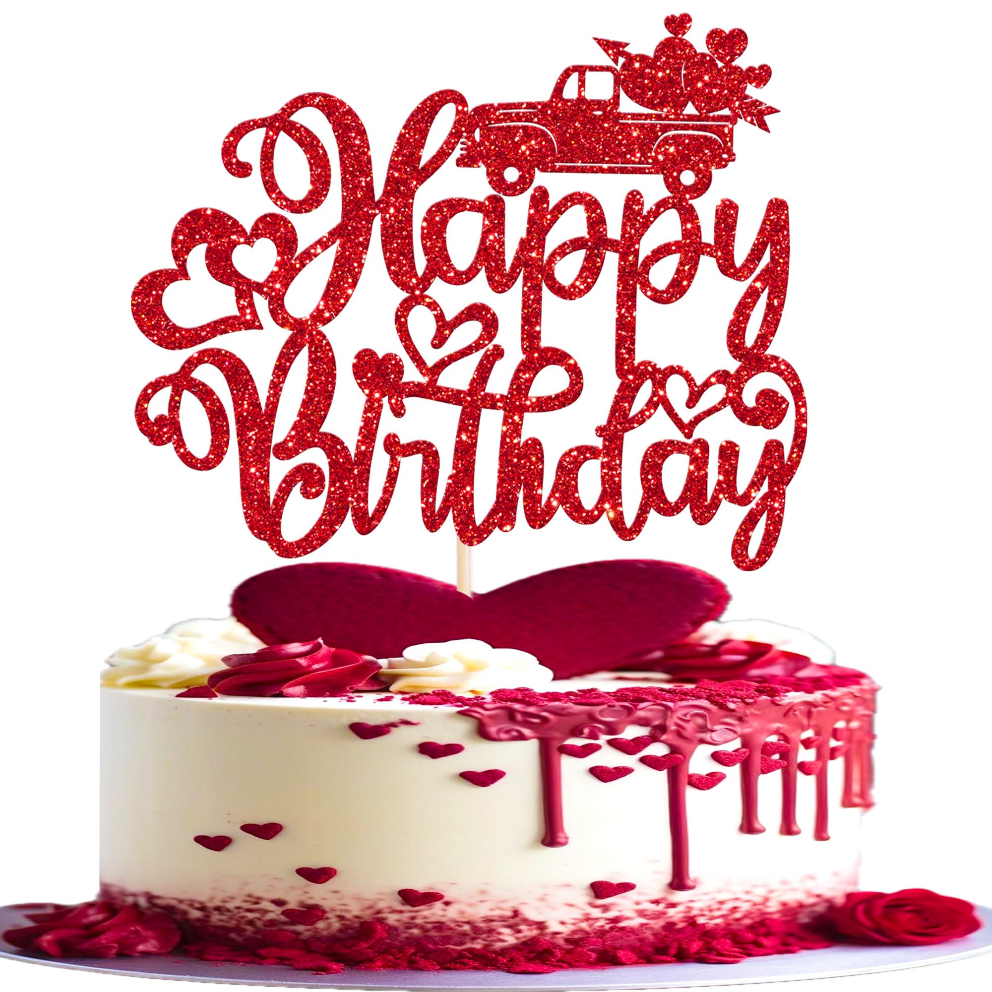 1 Stück Happy Valentine's Day Cake Topper Glitzer Süße Liebe Herz Tortendeko Valentinstag Kuchen Deko für Valentinstag Thema Geburtstag Party Kuchen Dekorationen Rot