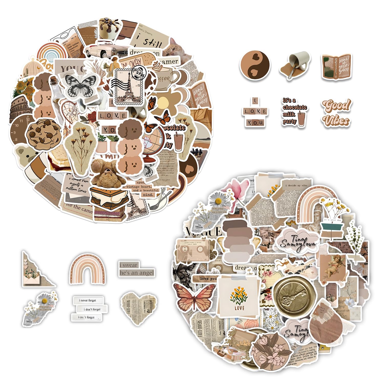 120 Retro Brown Stickers, Cartoon Aesthetic Graffiti Stickers, Waterproof and Easy-to-Tear Stickers, Suitable for Decorating Water Cups, Guitars, Suitcases, Etc.