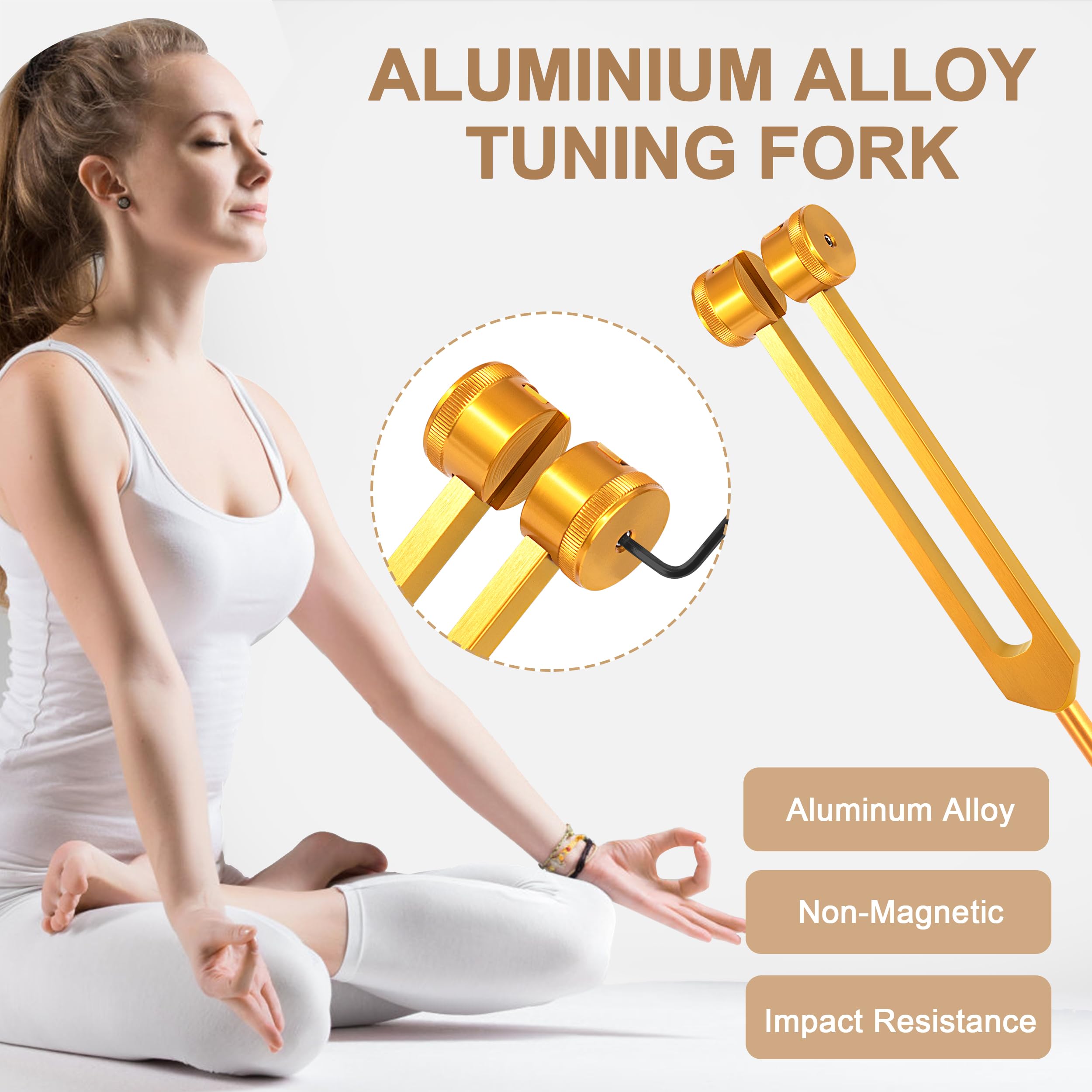 Horquilla de Afinación Diapasón de Aleación de Aluminio con Martillo de Silicona y Herramienta de Reparación Ofrece Respuesta de Frecuencia Precisa (Dorado)