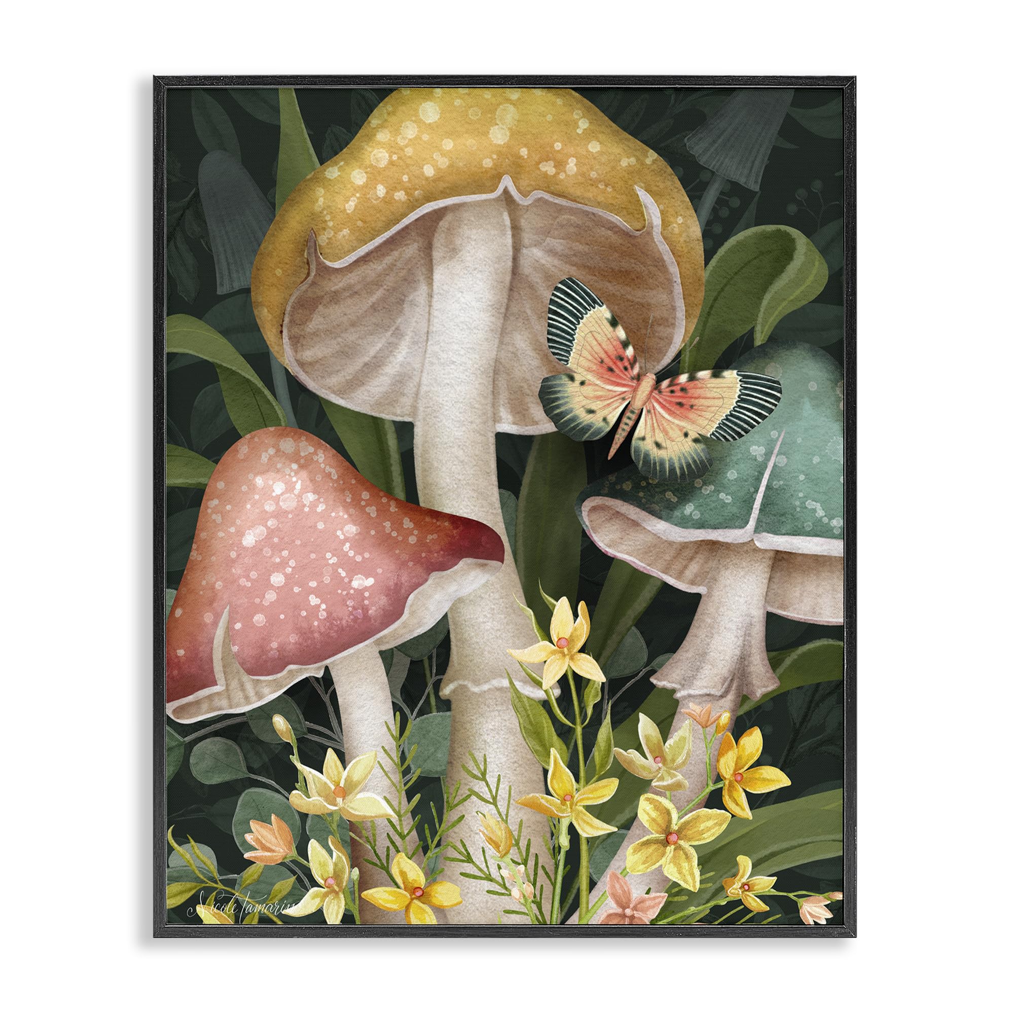 Stupell Industries Midnight Black (Textured) 'Midnight Garden Mushrooms'| Framed Giclee Art
