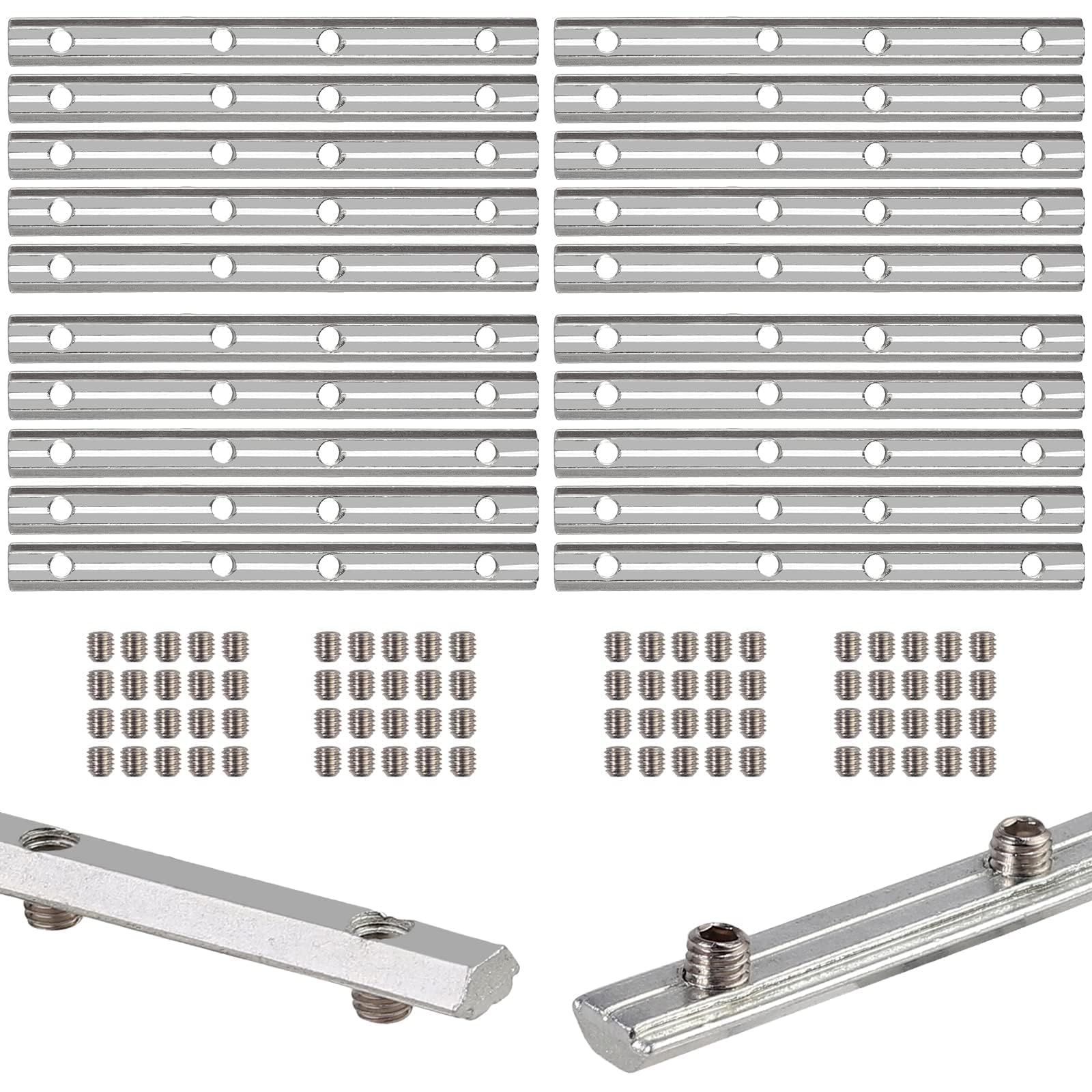 EYPINS 20 szt. 2020 aluminiowe złącza liniowe proste 180 mm złącze wewnętrzne 8 mm uchwyt z płaską płytą z gniazdem T ze śrubami, złącze ocynkowane do profili aluminiowych 2020 2040