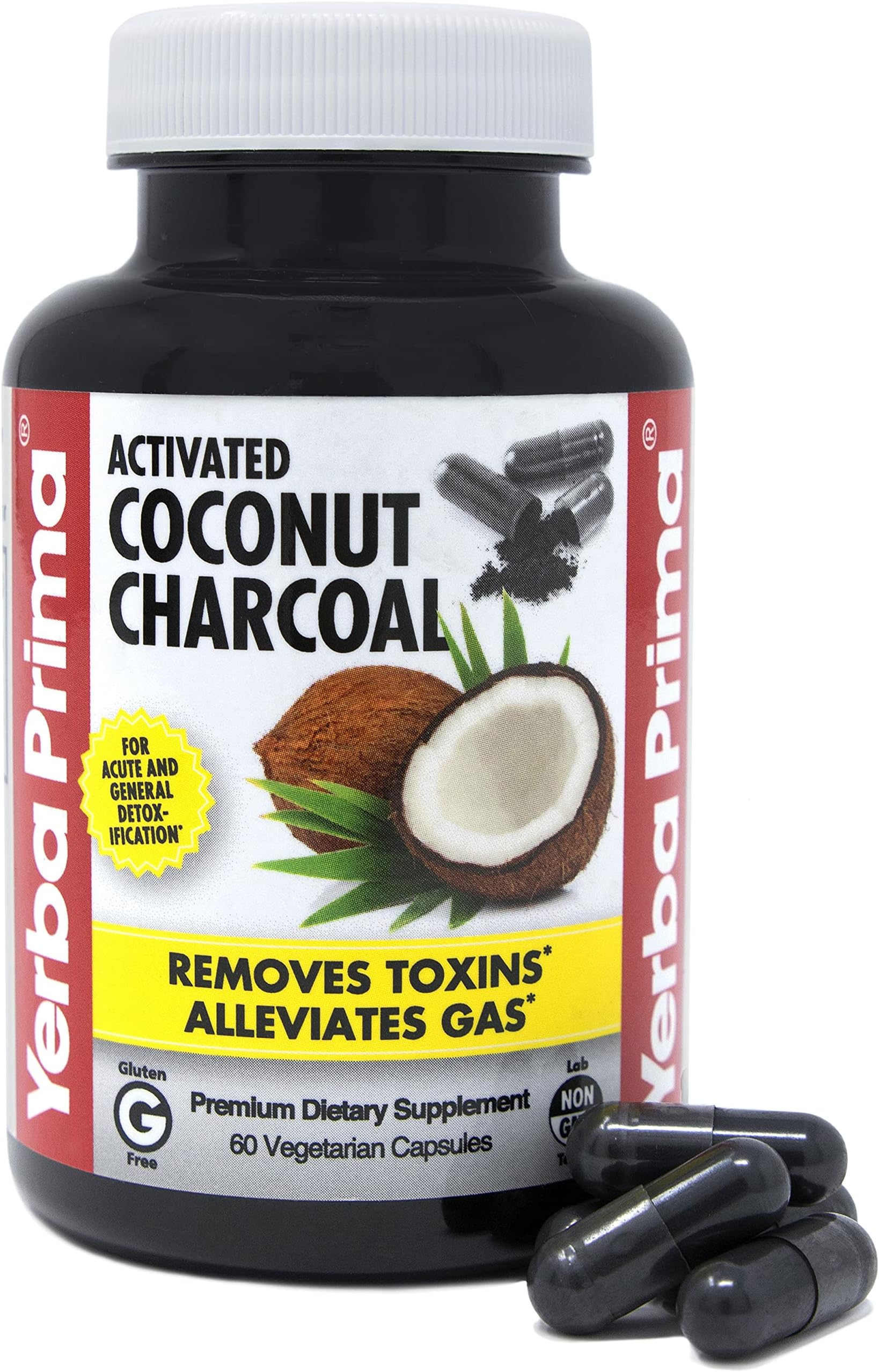 Activated Coconut Charcoal, 60 Capsules - Natural Detox - Vegetarian, Vegan, Gluten Free, Non GMO