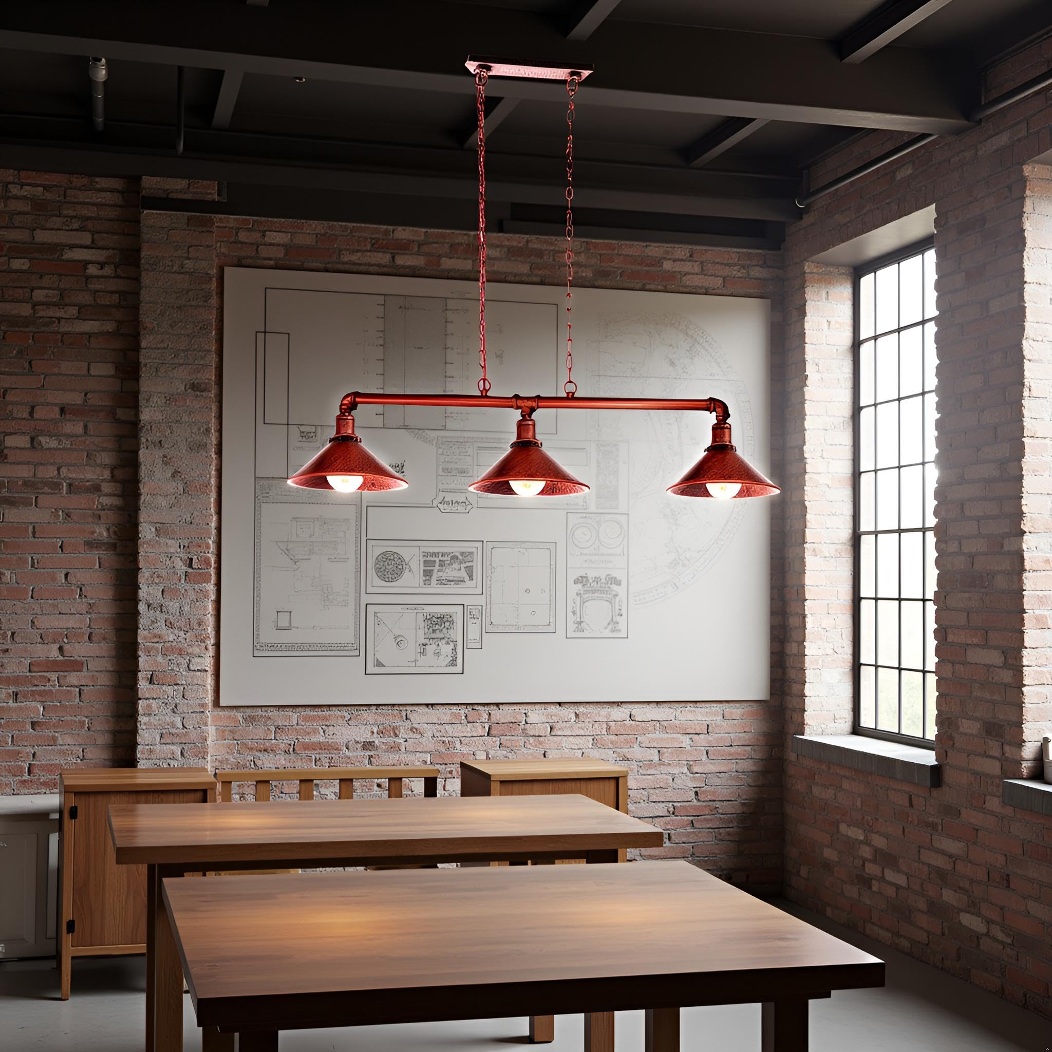 LEDSone Barra luminosa a 3 vie in stile vintage vintage stile steampunk con paralume lampada a sospensione lampada da soffitto in metallo (Rustic Red)