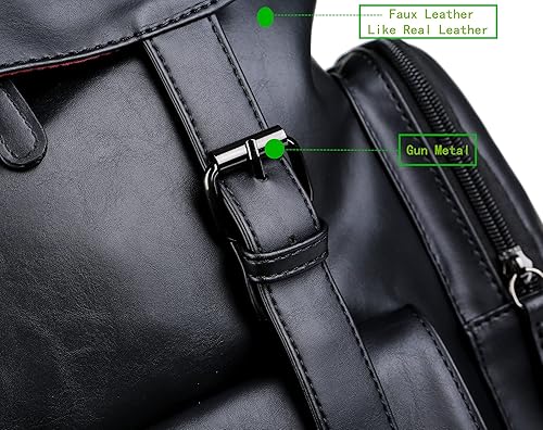 Miniatura 5 de BAOSHA BP-16 PU Cuero Casual Mochila 15.6 pulgadas Mochila Portátil Mochila de Viaje Senderismo Comping Mochila Daypack Negro, Negro -, Mochilas