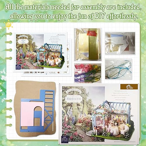 Miniatura 3 de Flever Kit de casa de muñecas en miniatura, habitación creativa con muebles para obras de arte románticas, regalo de casa de té de jardín de rosas